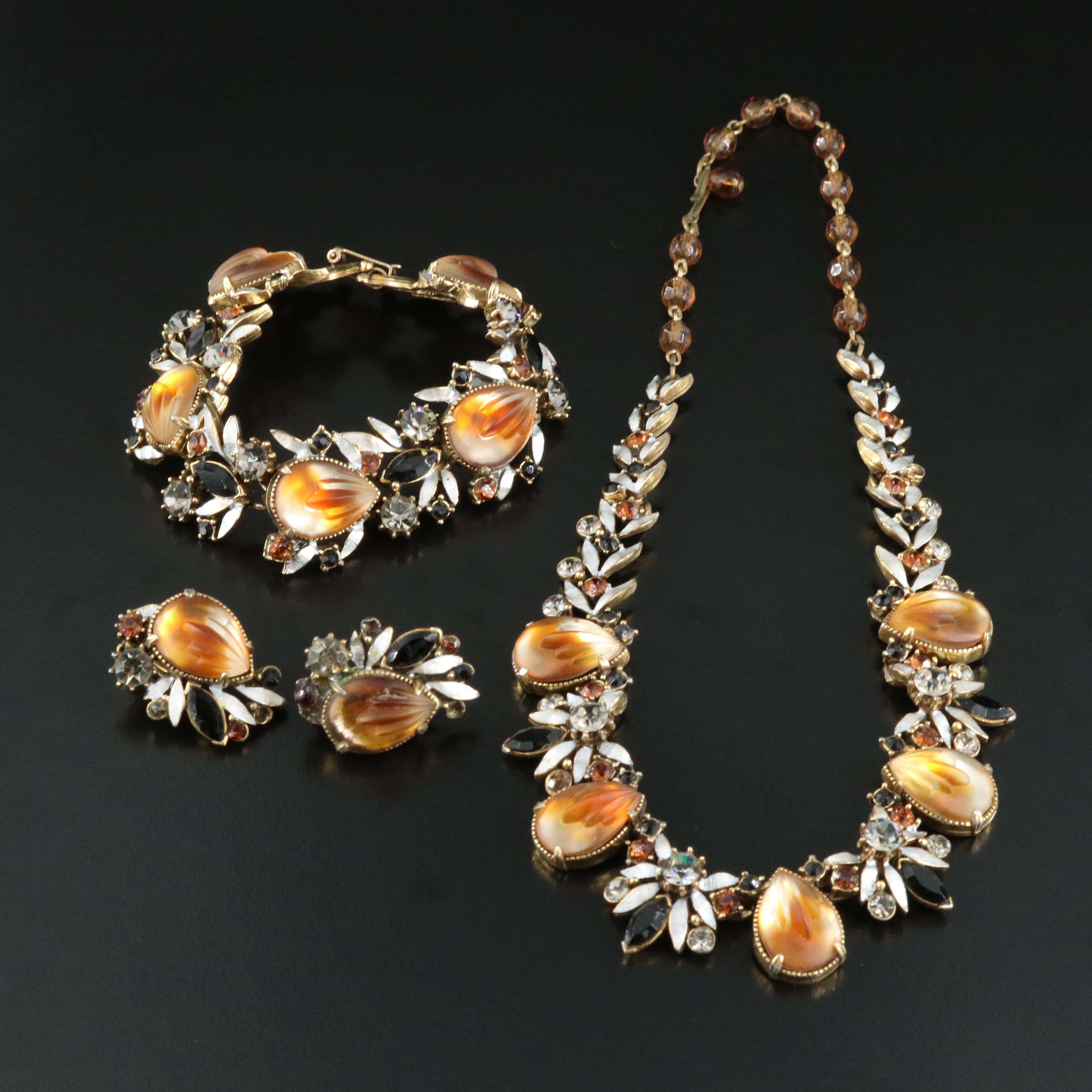 Florenza Art Glass and Rhinestone Parure