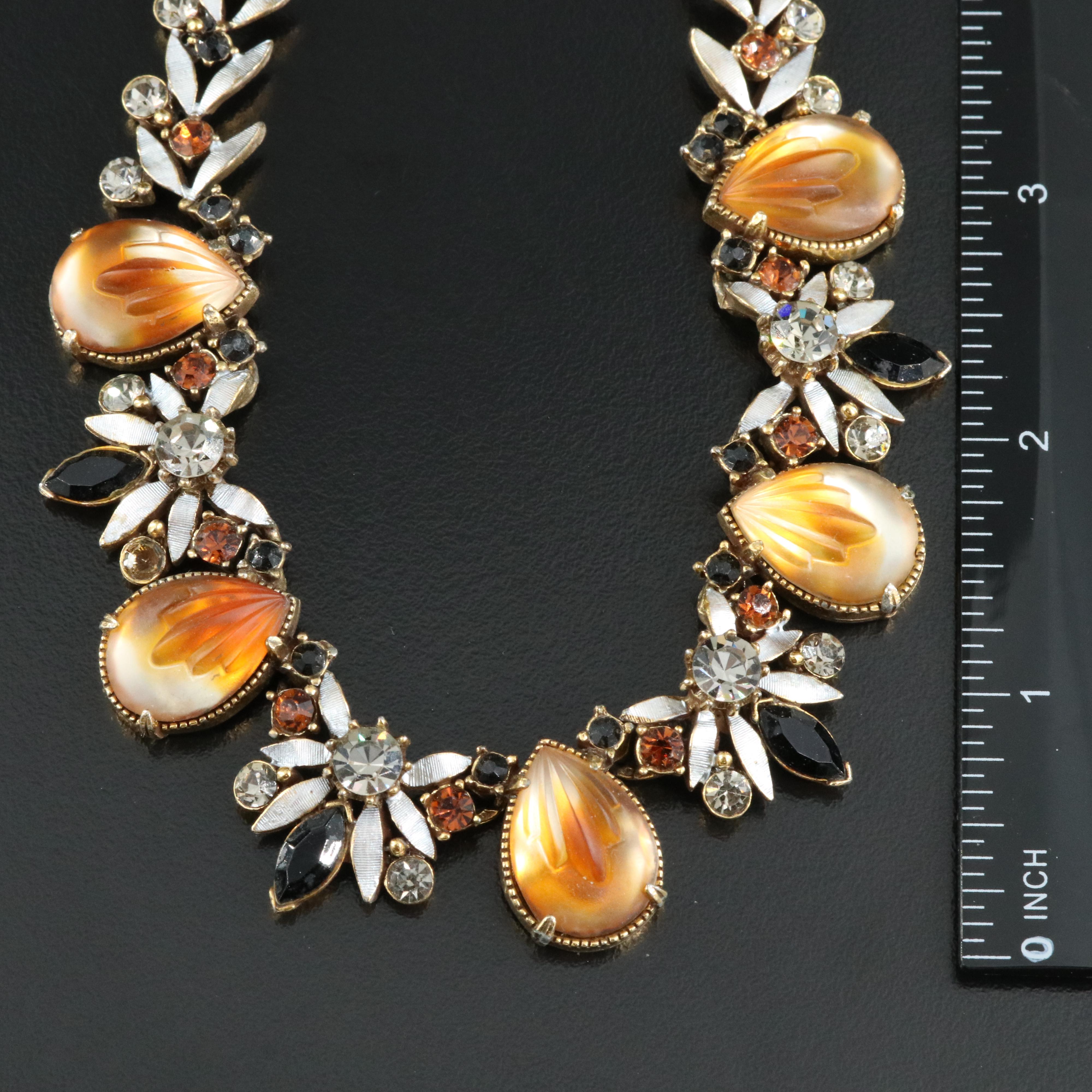 Florenza Art Glass and Rhinestone Parure