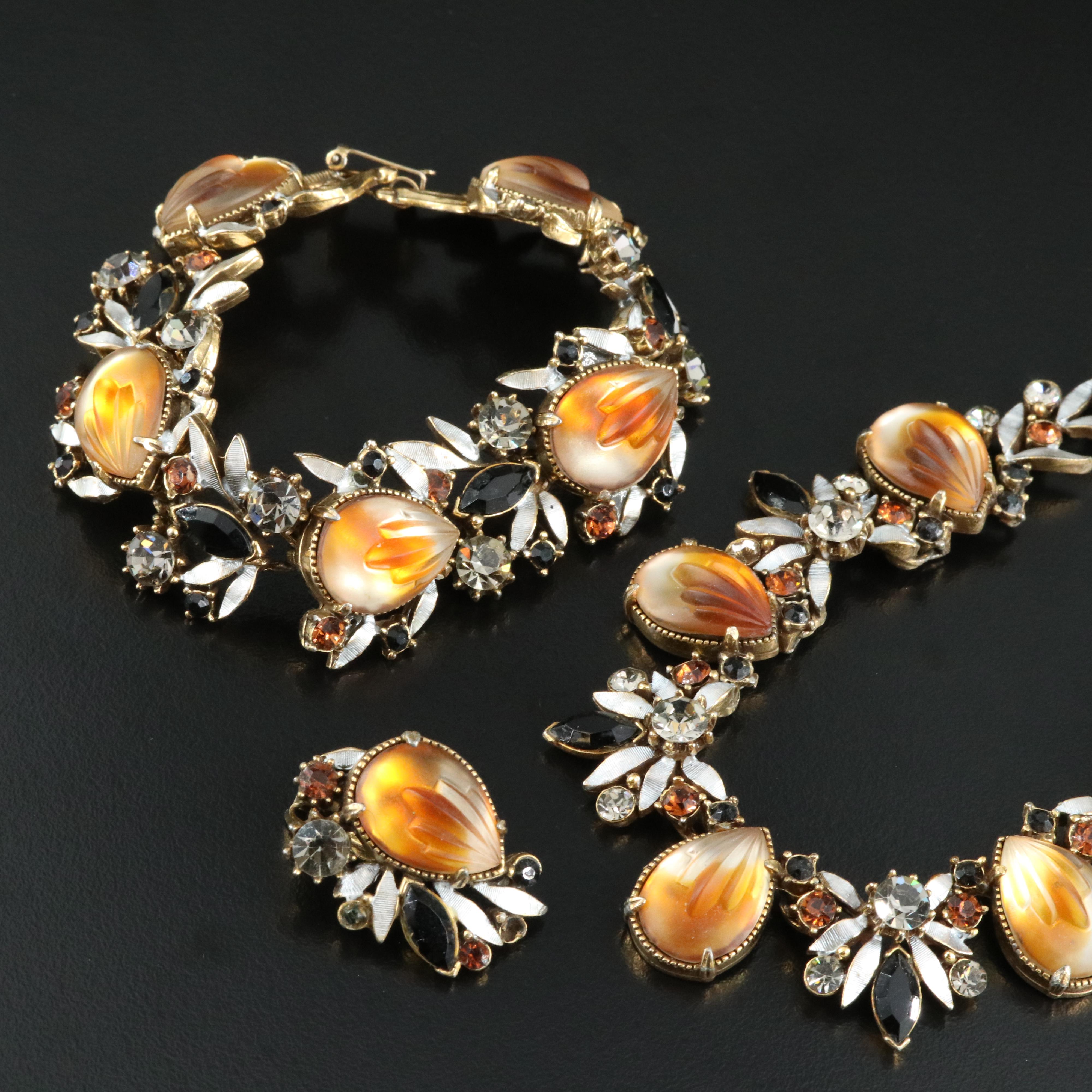 Florenza Art Glass and Rhinestone Parure