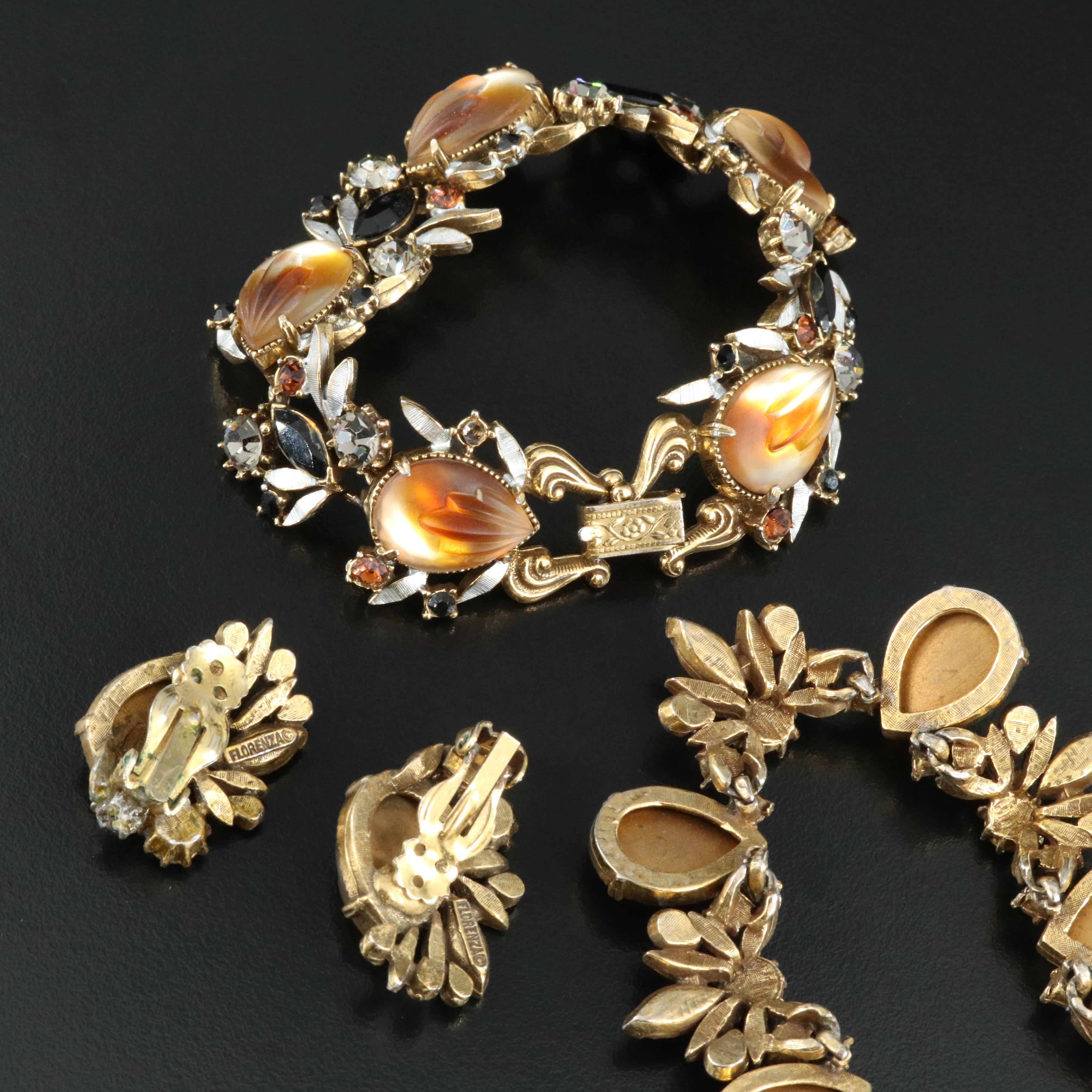 Florenza Art Glass and Rhinestone Parure