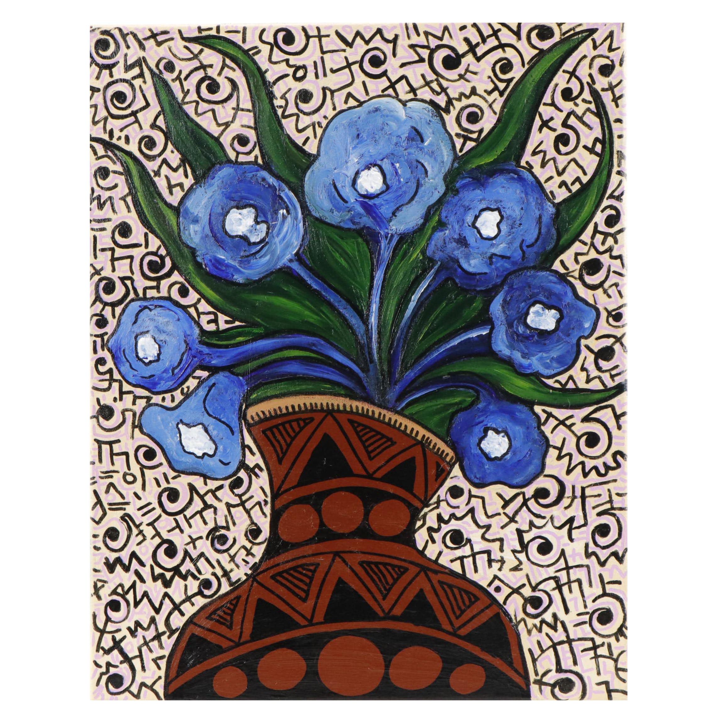 Lanre Buraimoh Acrylic Painting of Floral Still Life, 2024