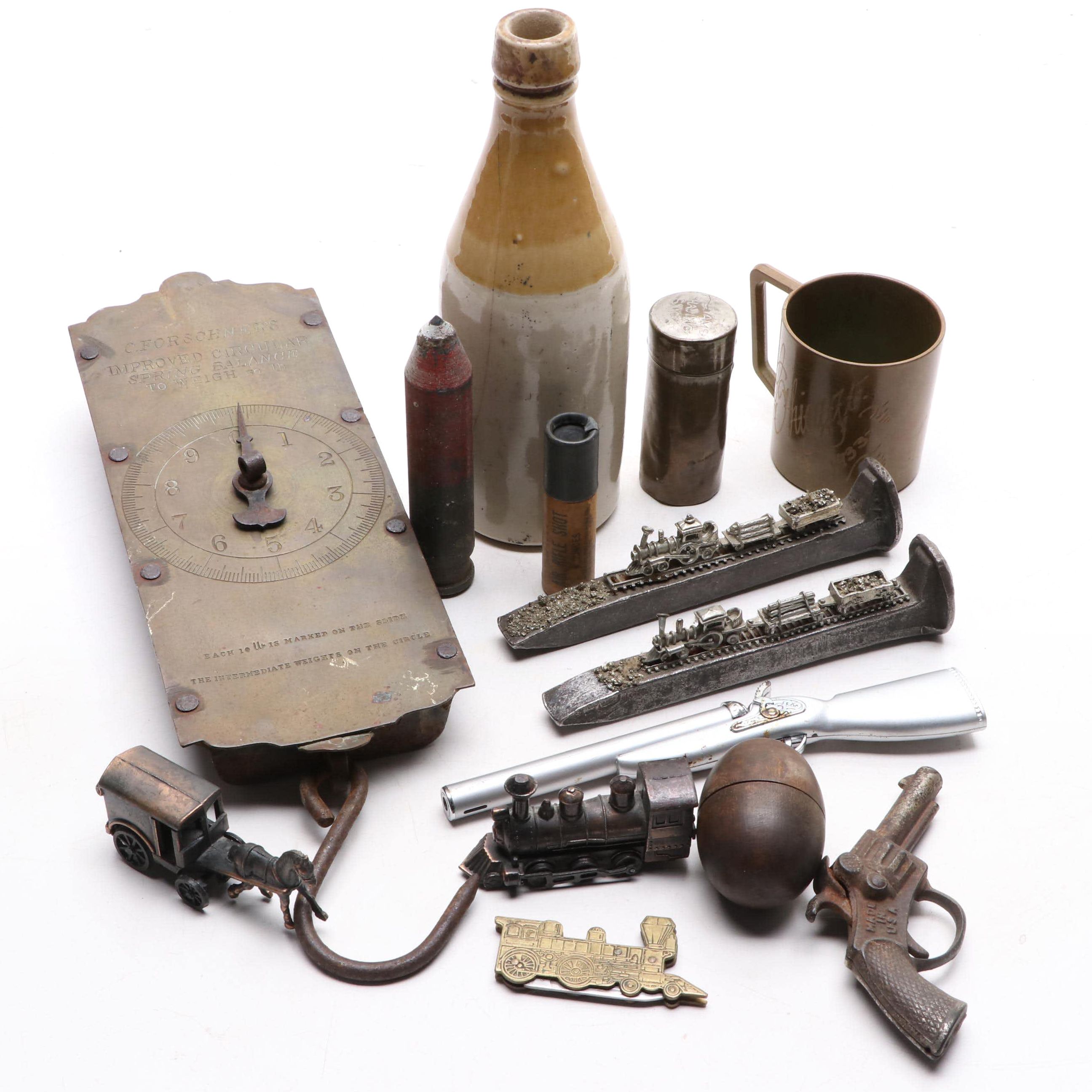 Miniature Trains on Railroad Spikes, Toy Guns, Grooming and Memorabilia
