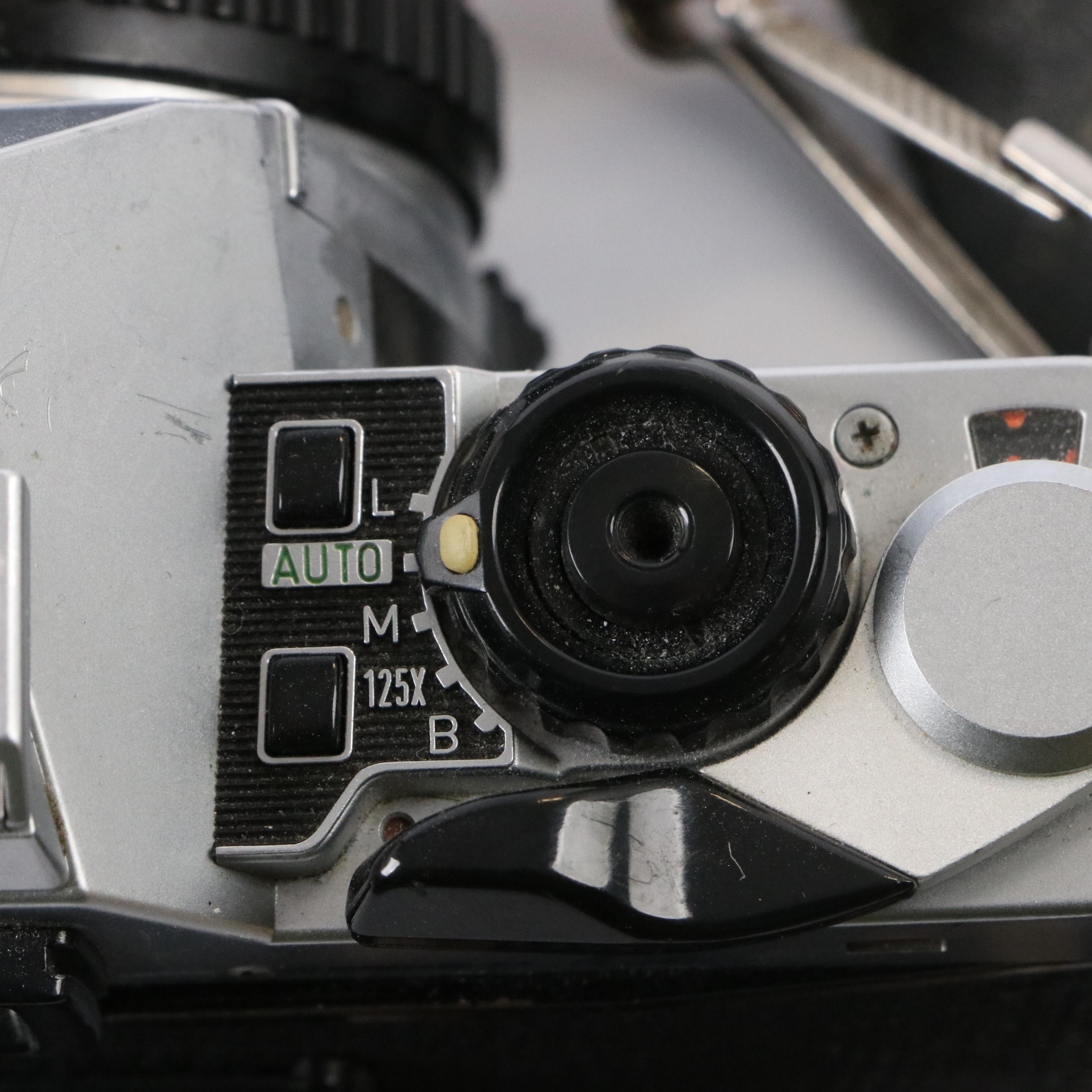 Pentax K1000 and Pentax ME Super Cameras with Telephoto Lenses and More