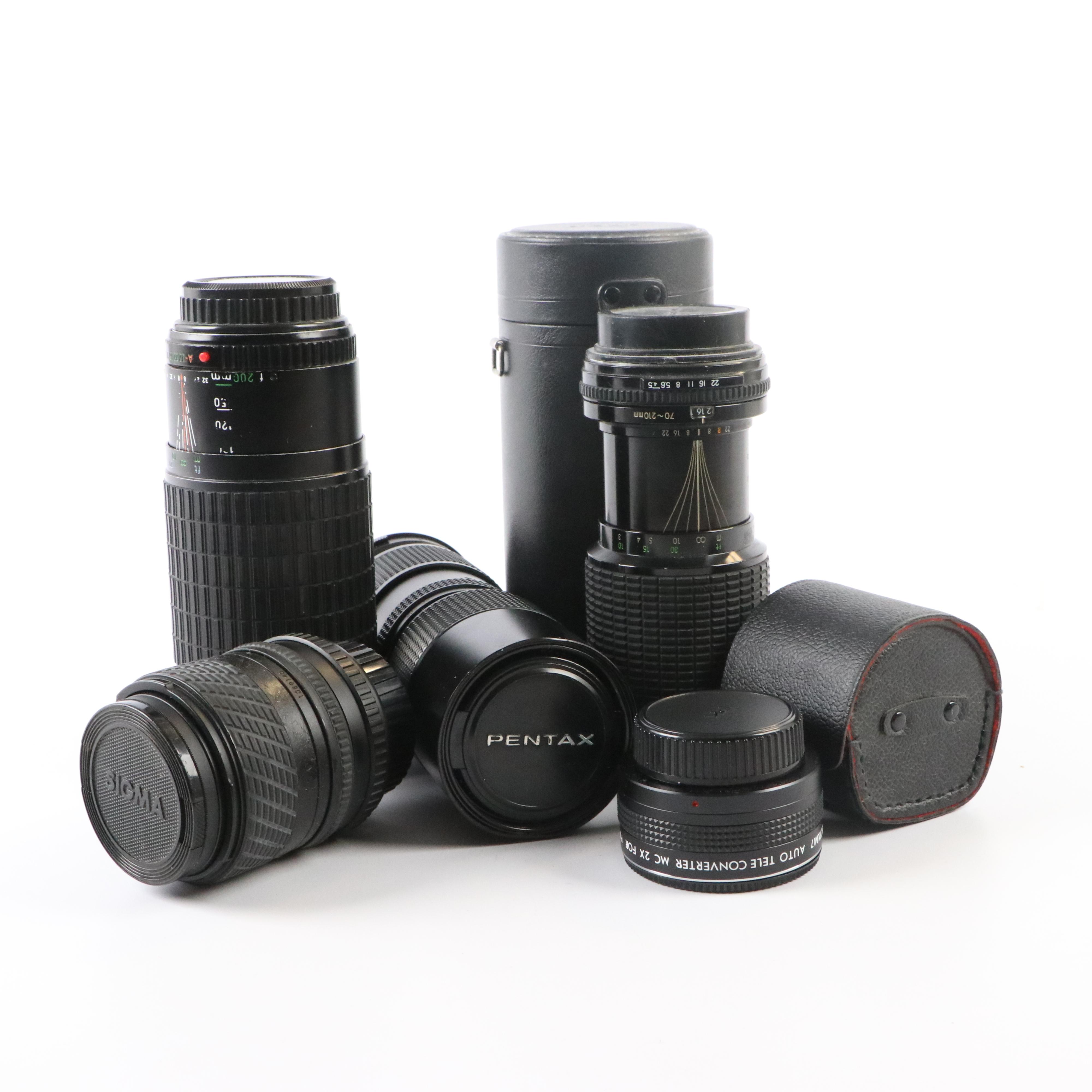 Pentax K1000 and Pentax ME Super Cameras with Telephoto Lenses and More