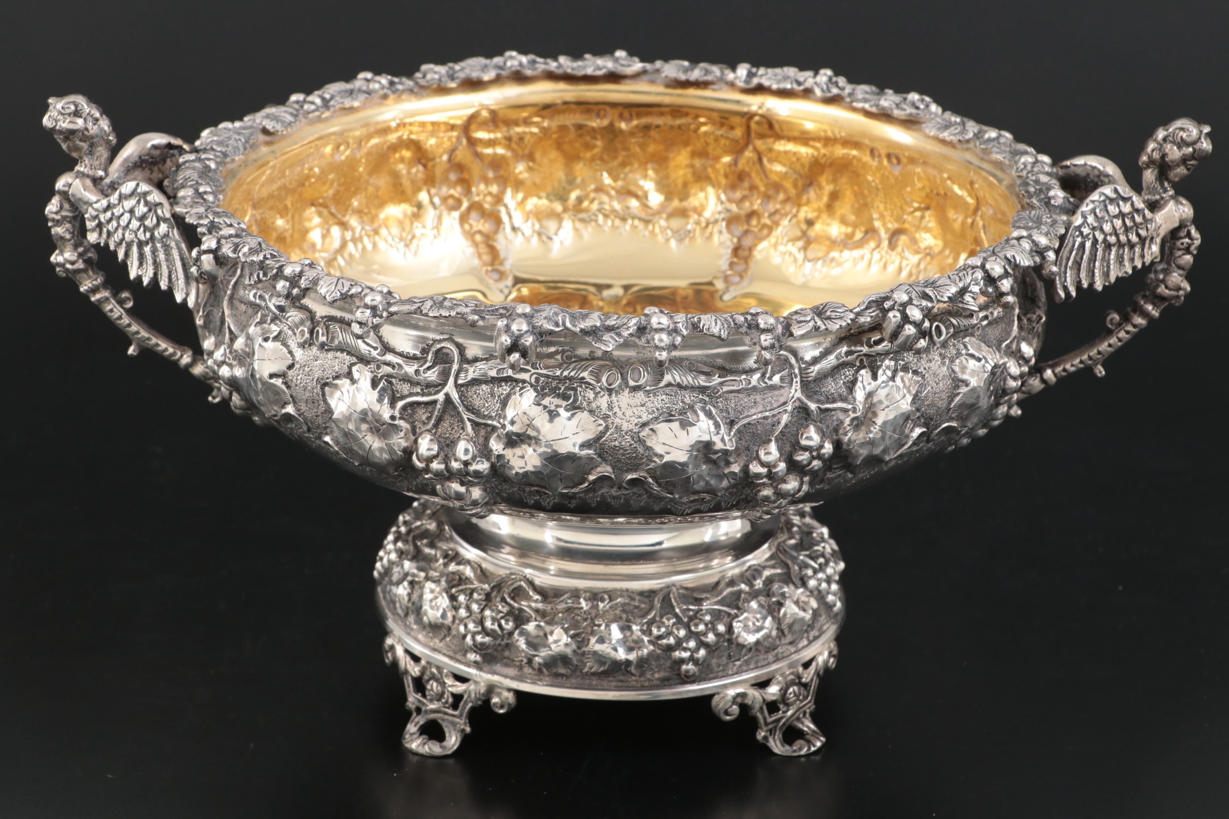Rococo Style Gold Washed Sterling Silver Wine Cistern with 800 Silver Accents