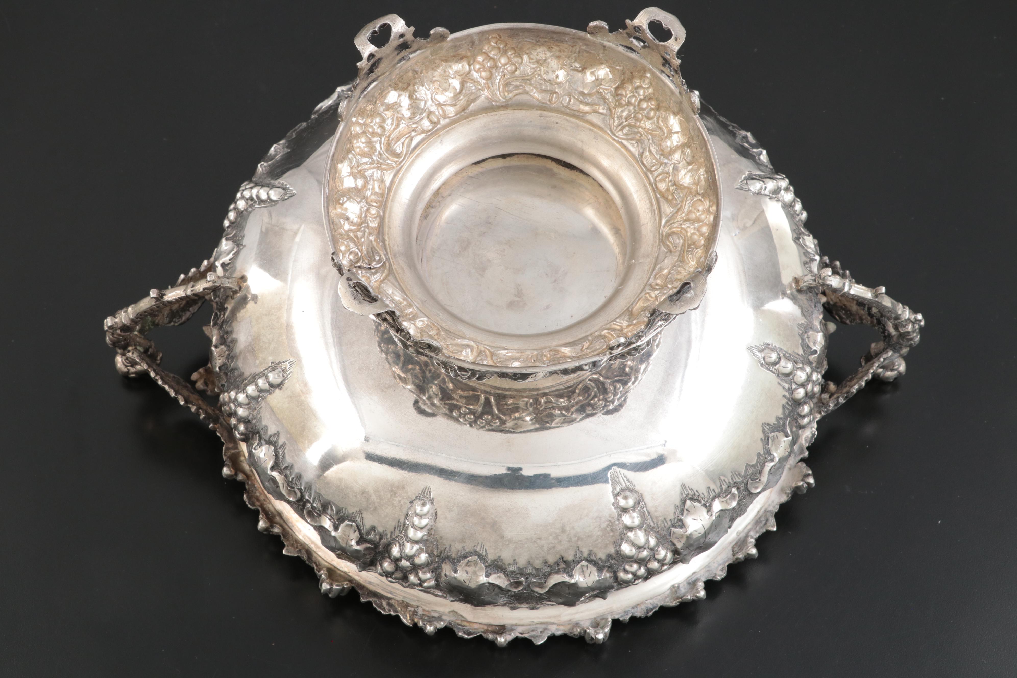 Rococo Style Gold Washed Sterling Silver Wine Cistern with 800 Silver Accents