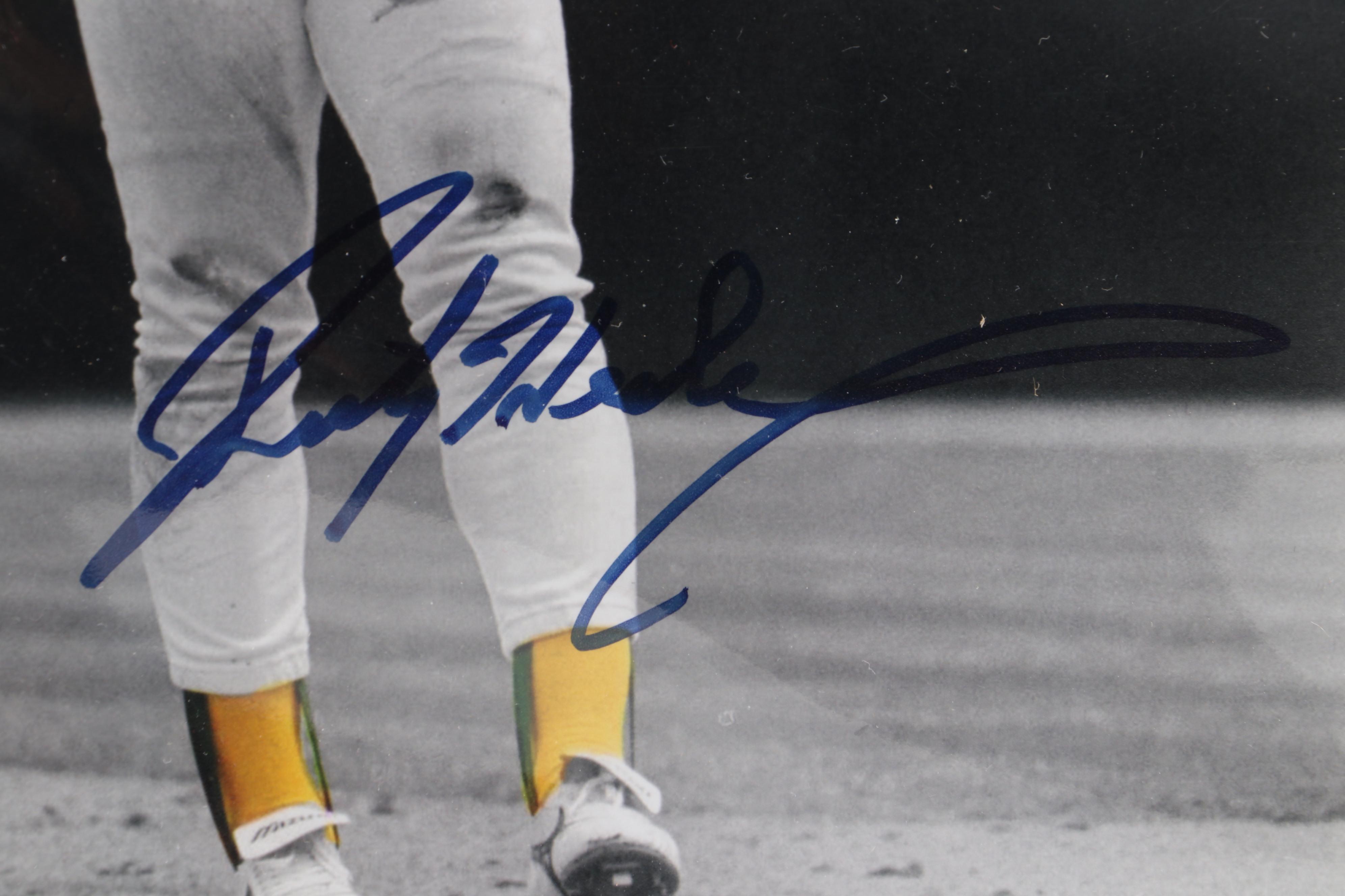 Rickey Henderson Signed Baseball Oakland A's Print with 1980 Topps Rookie Card