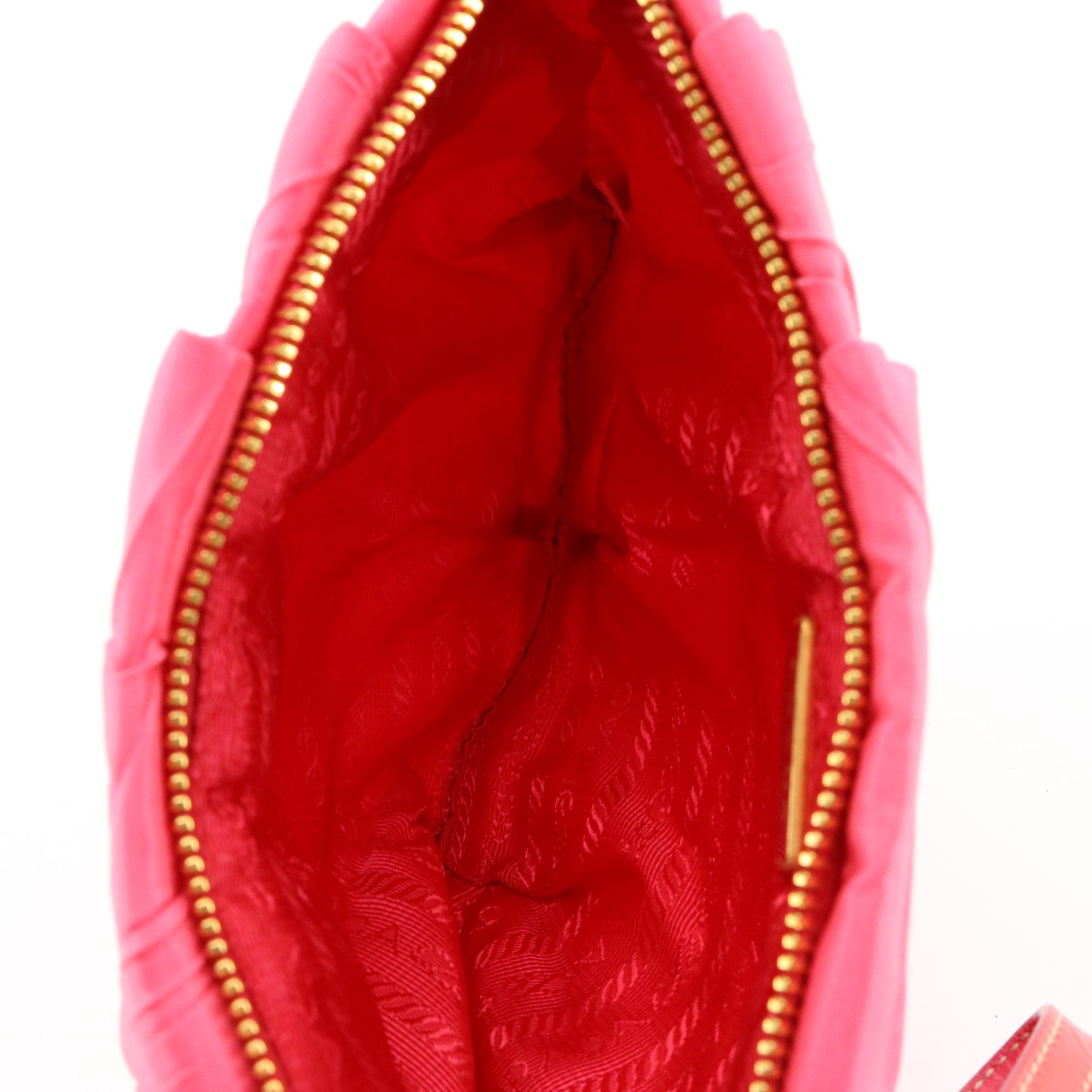 Prada Hot Pink Pleated Tessuto Wristlet Clutch
