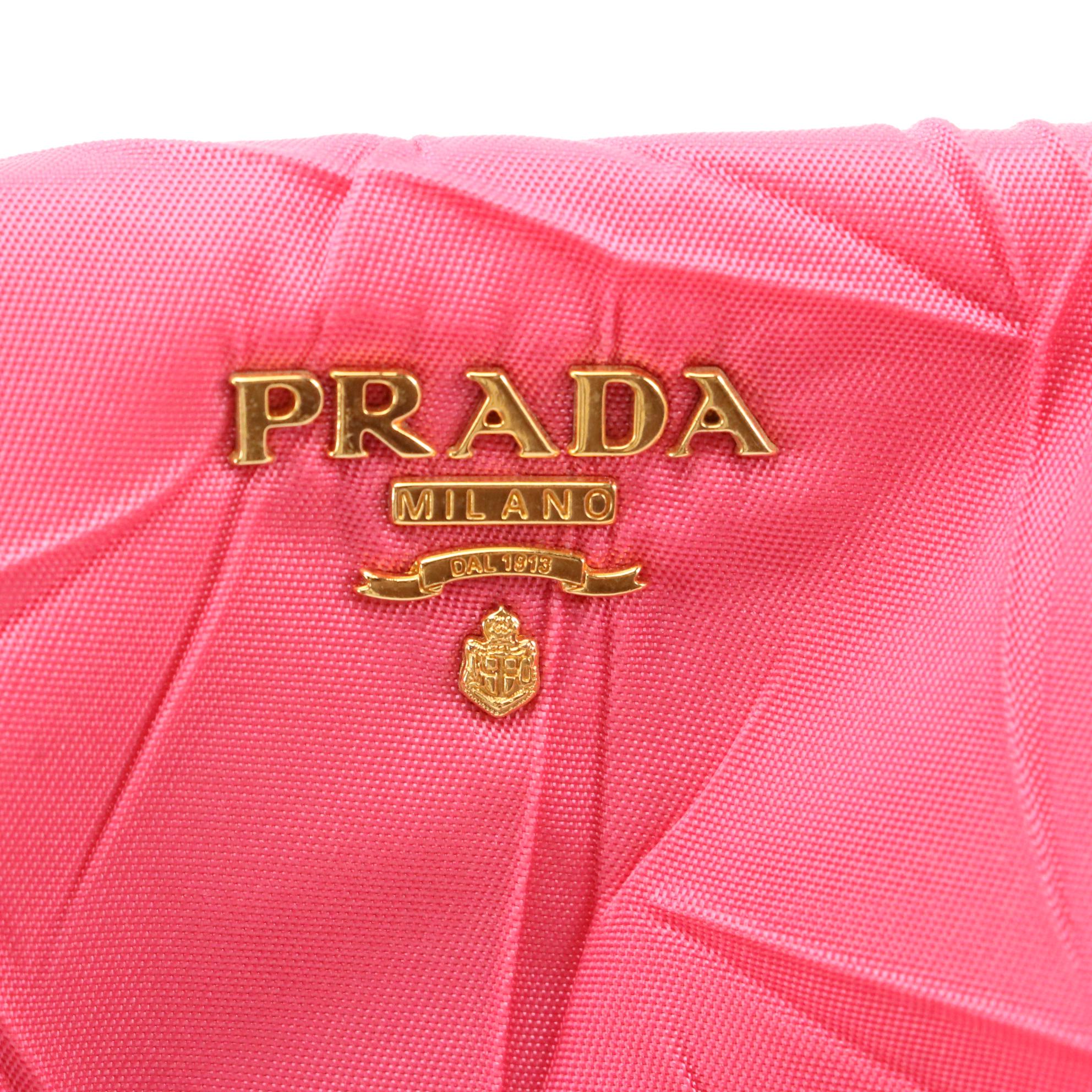 Prada Hot Pink Pleated Tessuto Wristlet Clutch