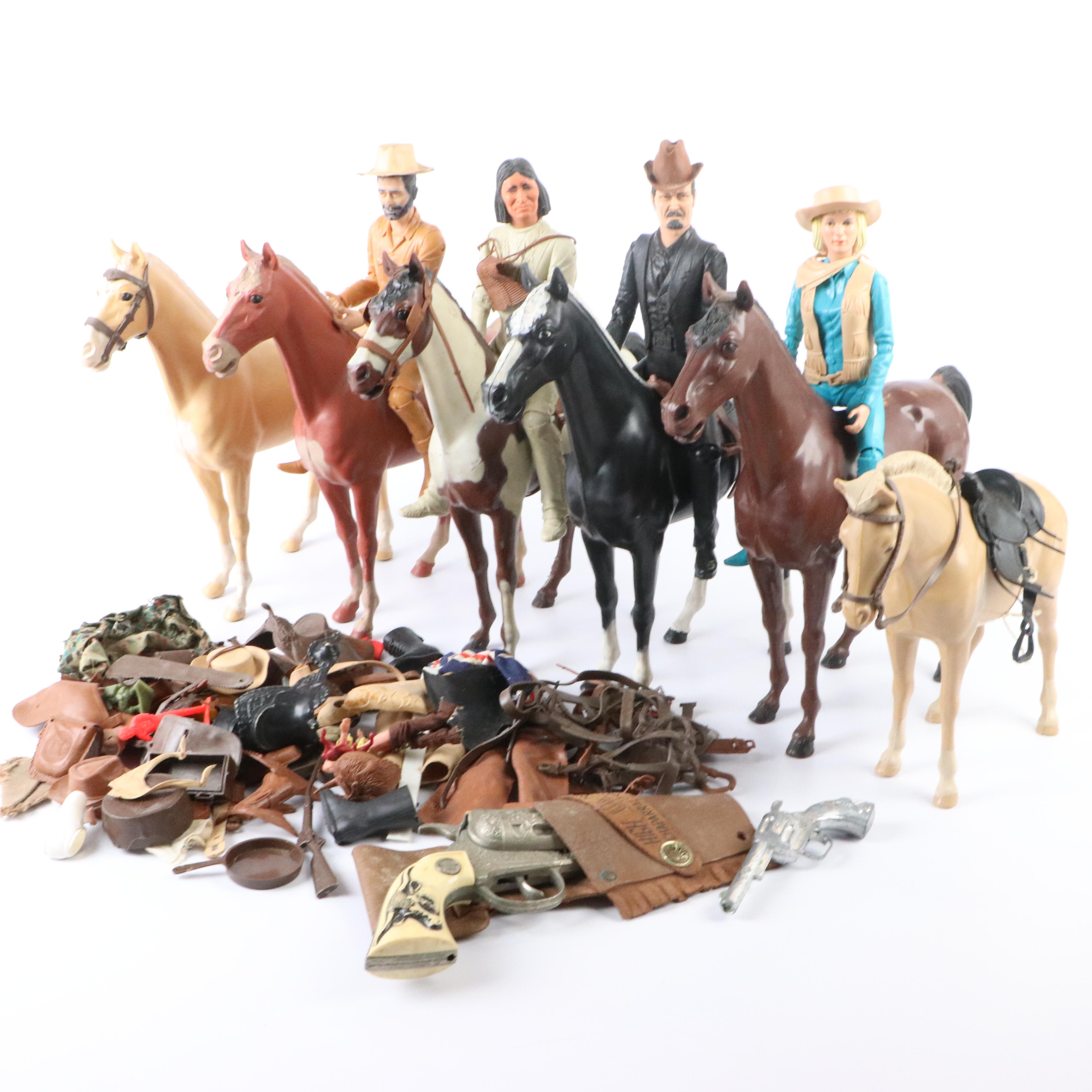 Johnny West Toy Horses, Action Figures, Accessories and a Hubley Toy Cap Gun