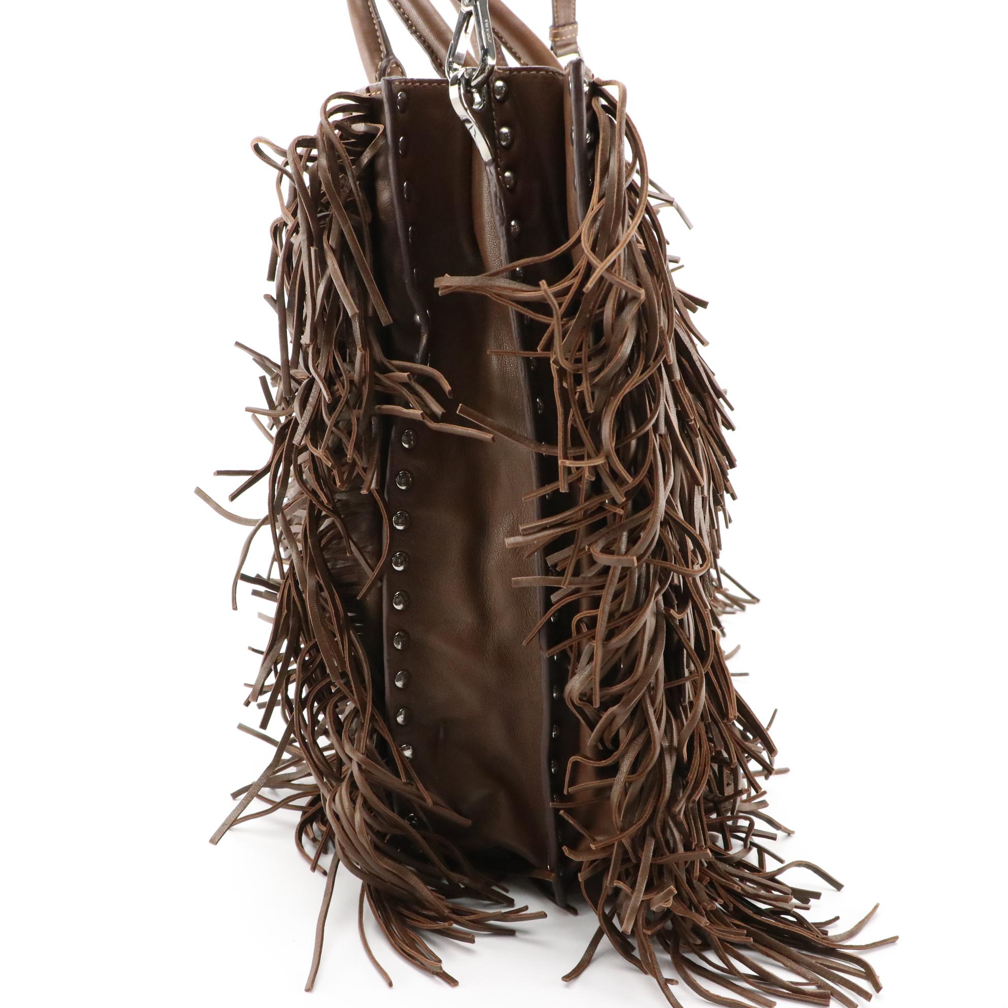 Prada Noce Nappa Brown Leather Fringe Covered Two-Way Tote Bag