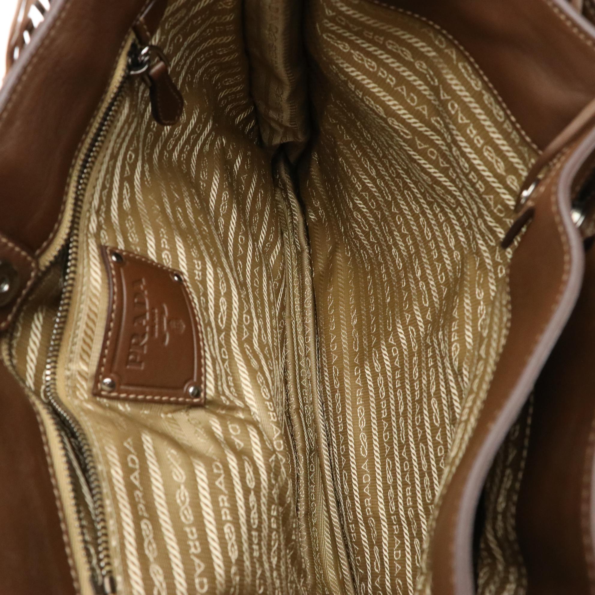 Prada Noce Nappa Brown Leather Fringe Covered Two-Way Tote Bag