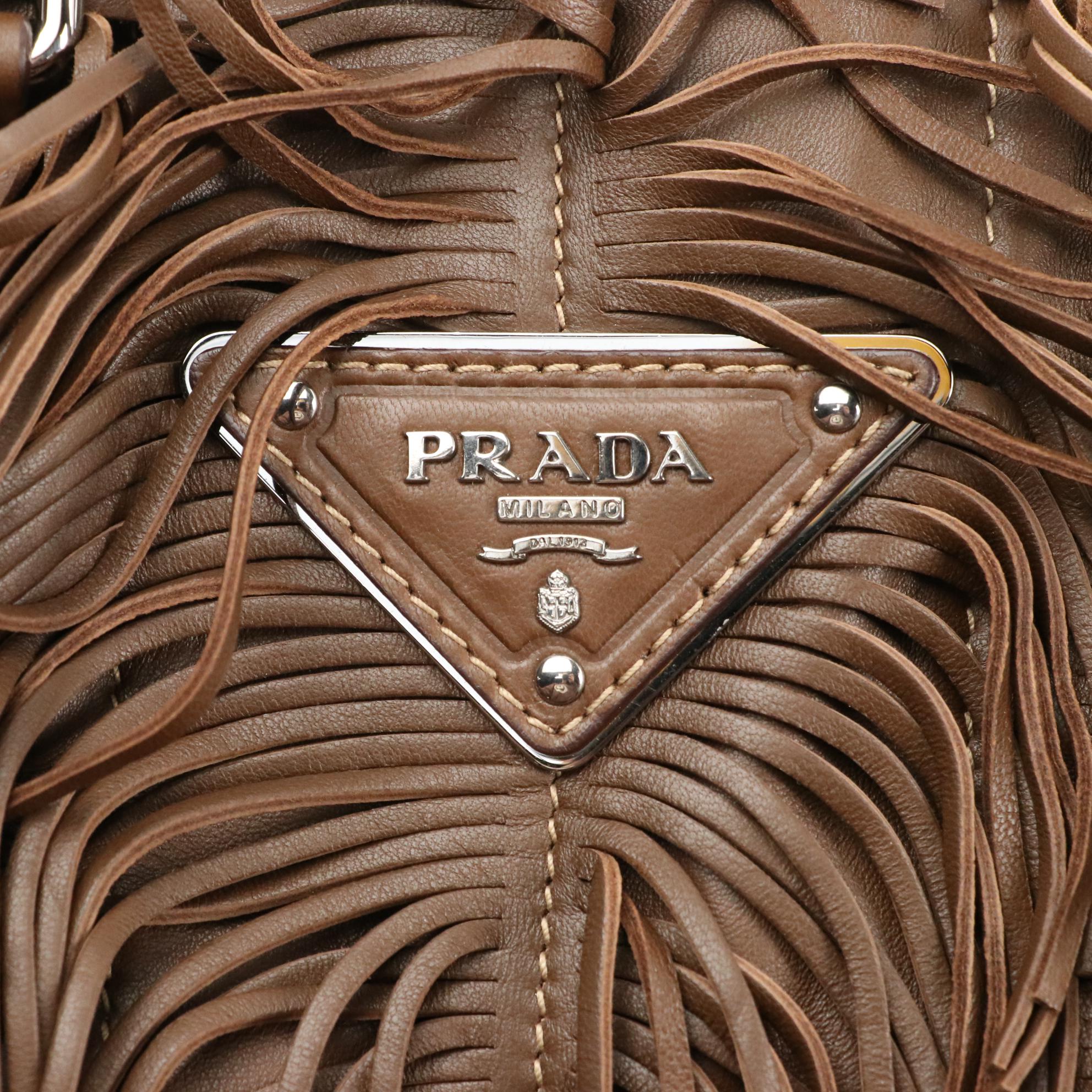 Prada Noce Nappa Brown Leather Fringe Covered Two-Way Tote Bag
