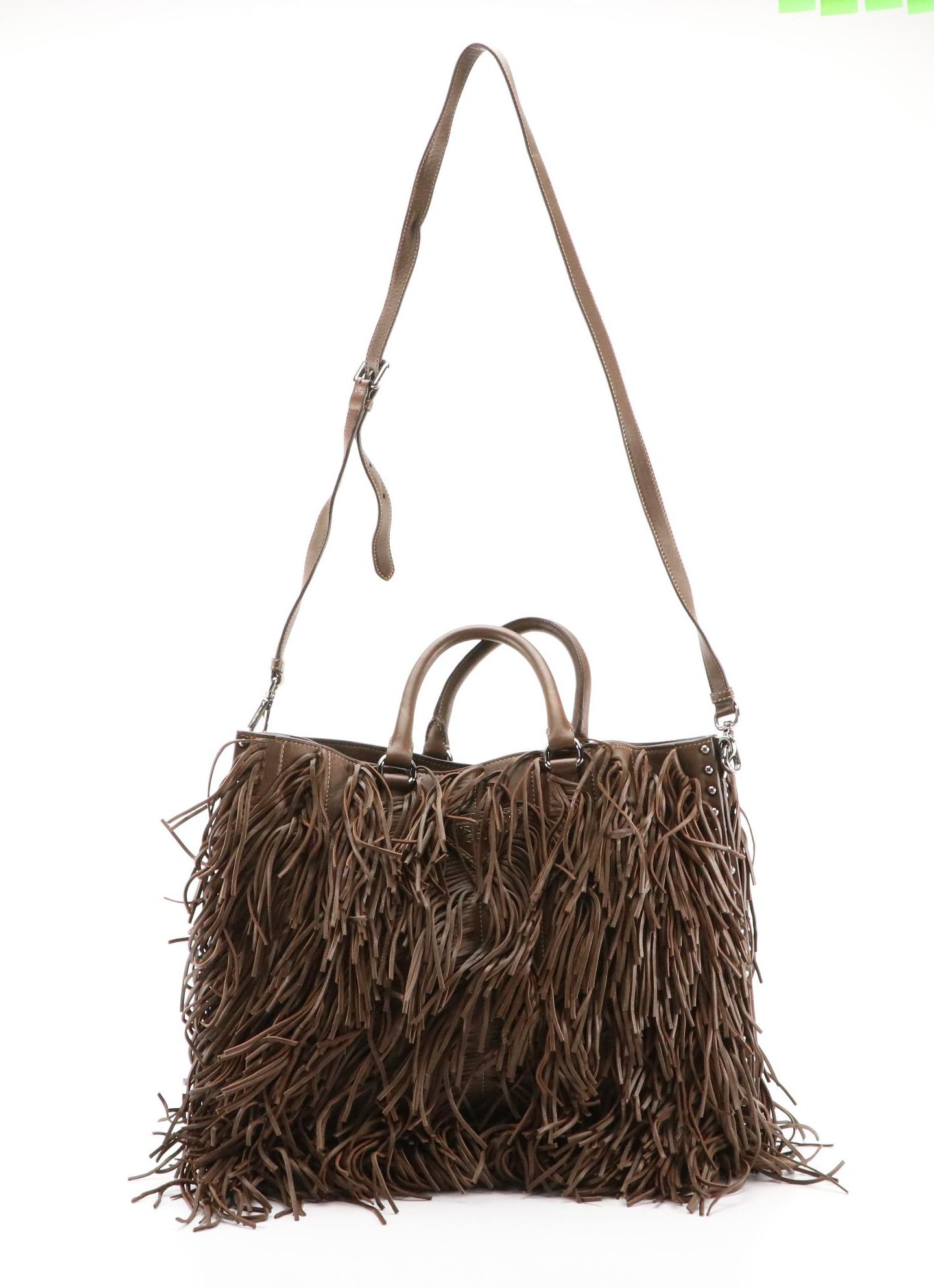 Prada Noce Nappa Brown Leather Fringe Covered Two-Way Tote Bag