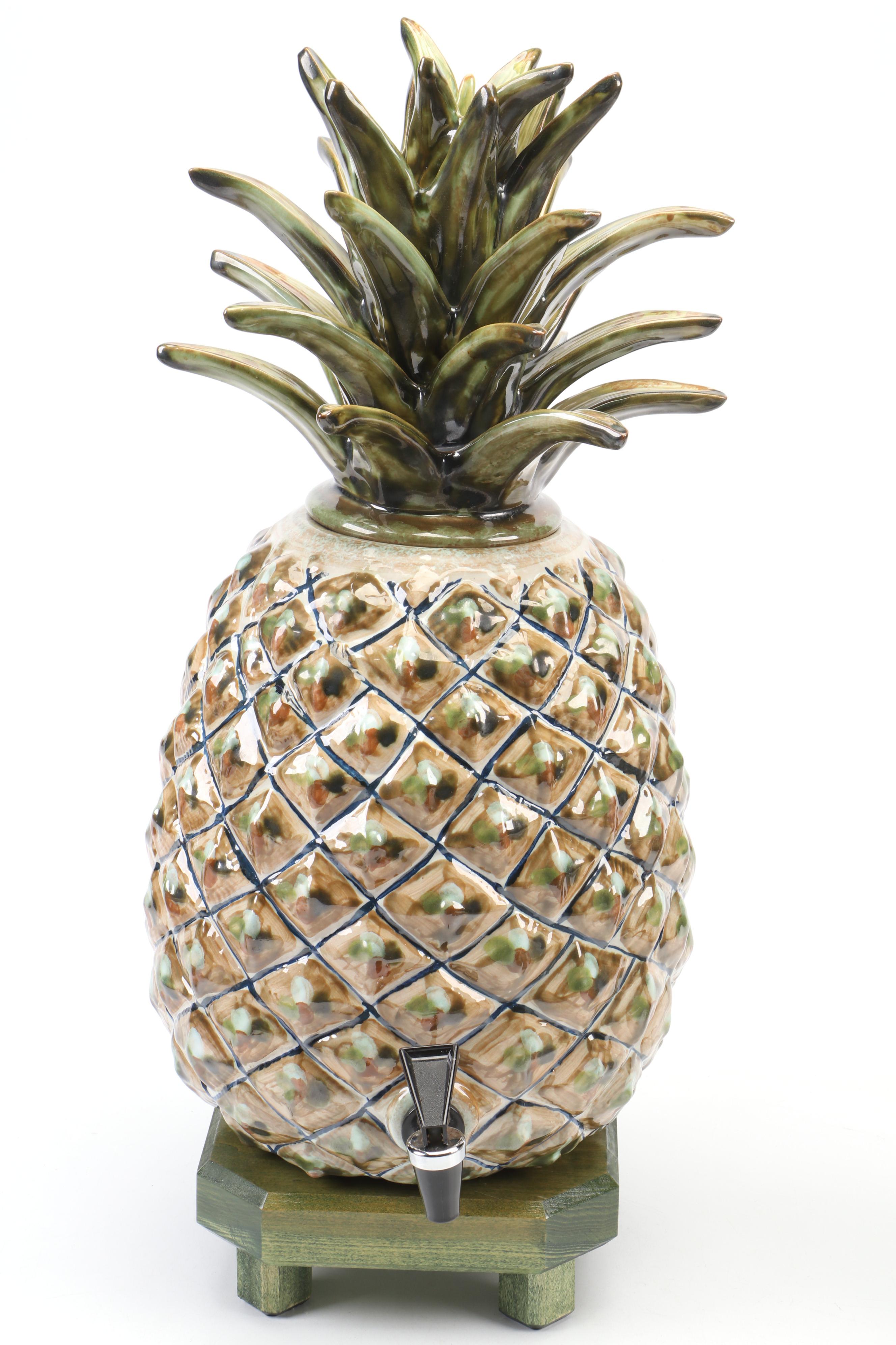 Louisville Stoneware Pineapple Ceramic Drink Dispenser, Pitcher and Cups