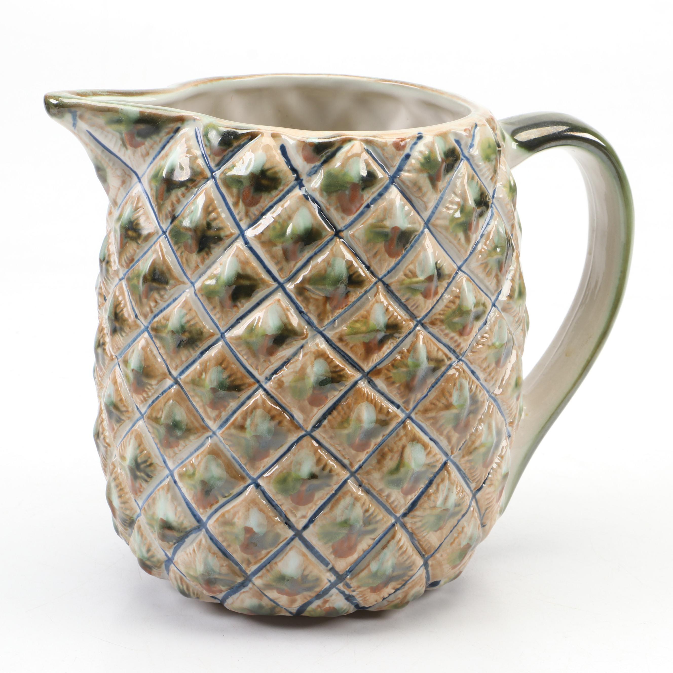 Louisville Stoneware Pineapple Ceramic Drink Dispenser, Pitcher and Cups