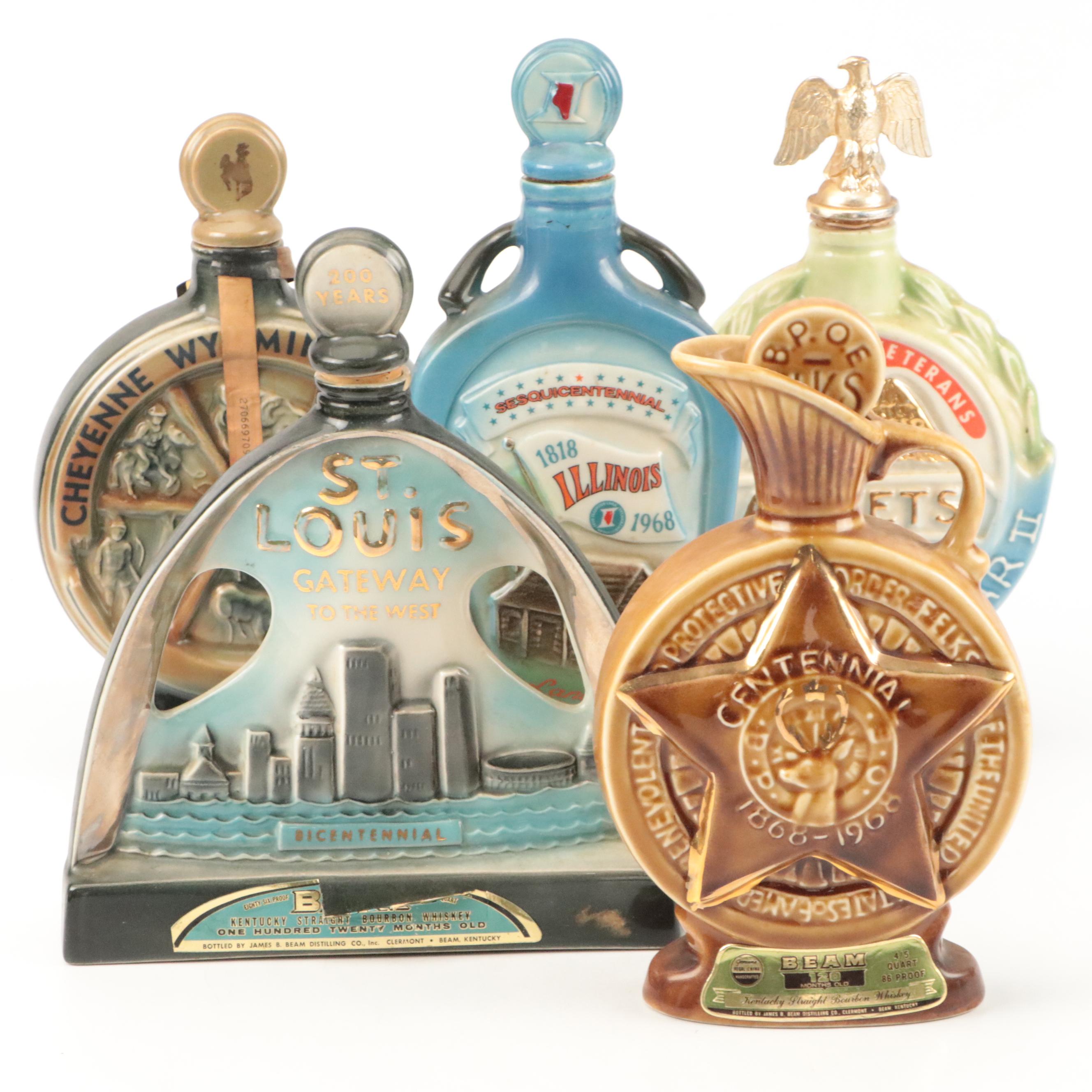 Jim Beam Novelty and Souvenir Ceramic Whiskey Decanters, Mid to Late 20th C