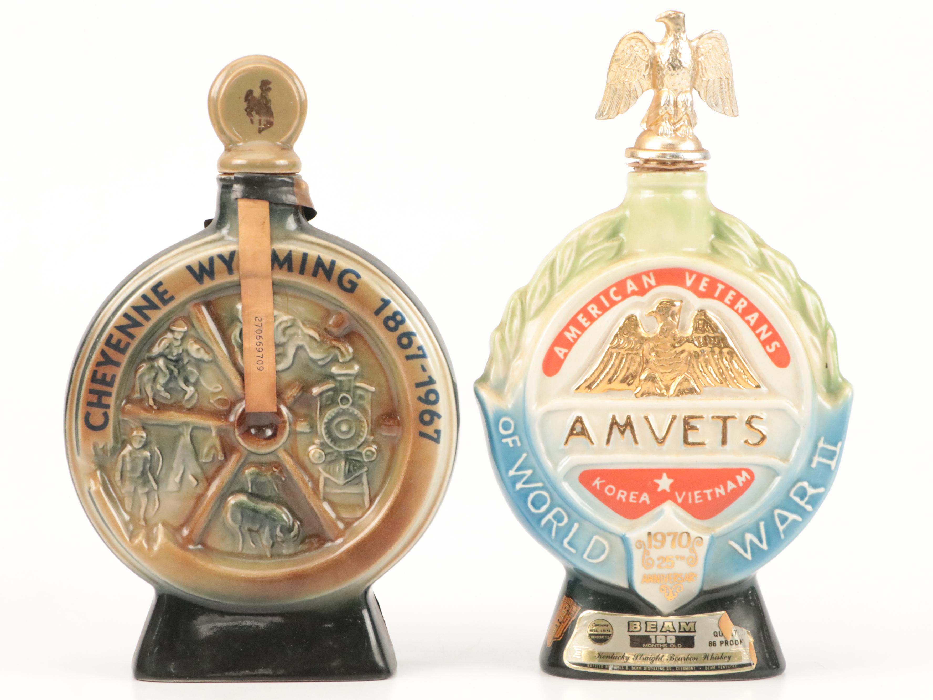 Jim Beam Novelty and Souvenir Ceramic Whiskey Decanters, Mid to Late 20th C