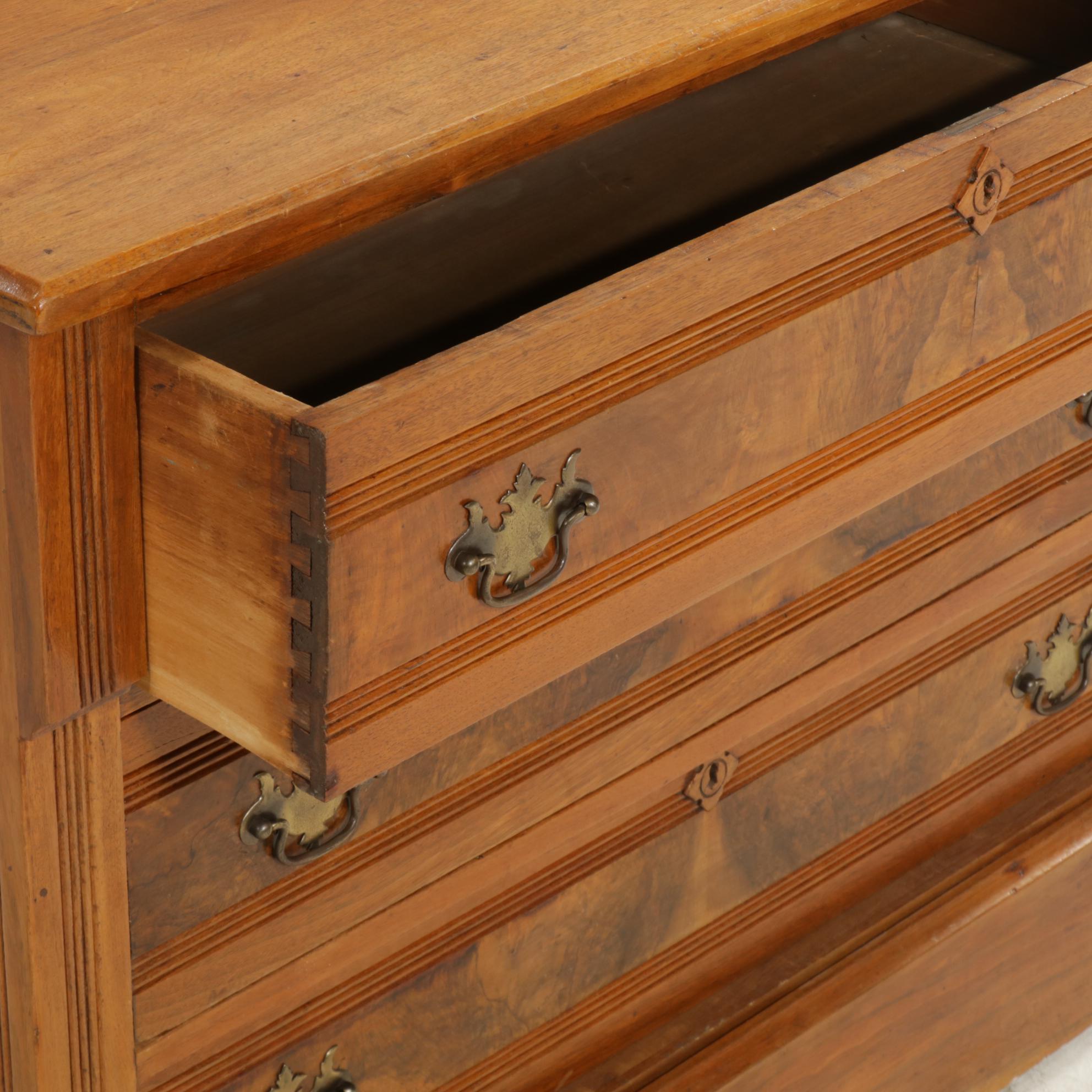 Victorian Walnut Three-Drawer Chest, Late 19th to Early 20th Century