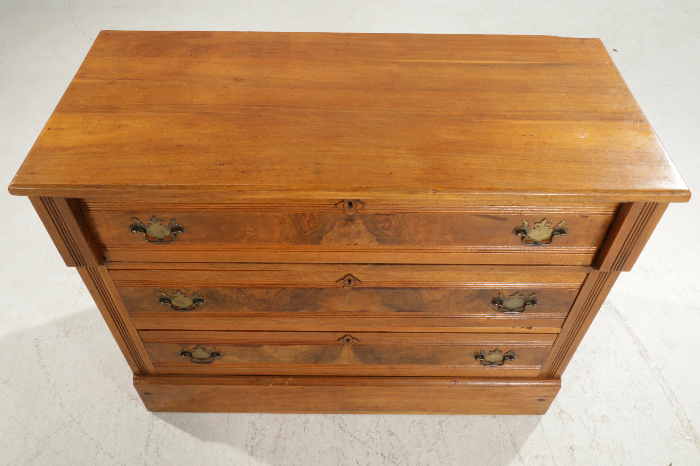 Victorian Walnut Three-Drawer Chest, Late 19th to Early 20th Century
