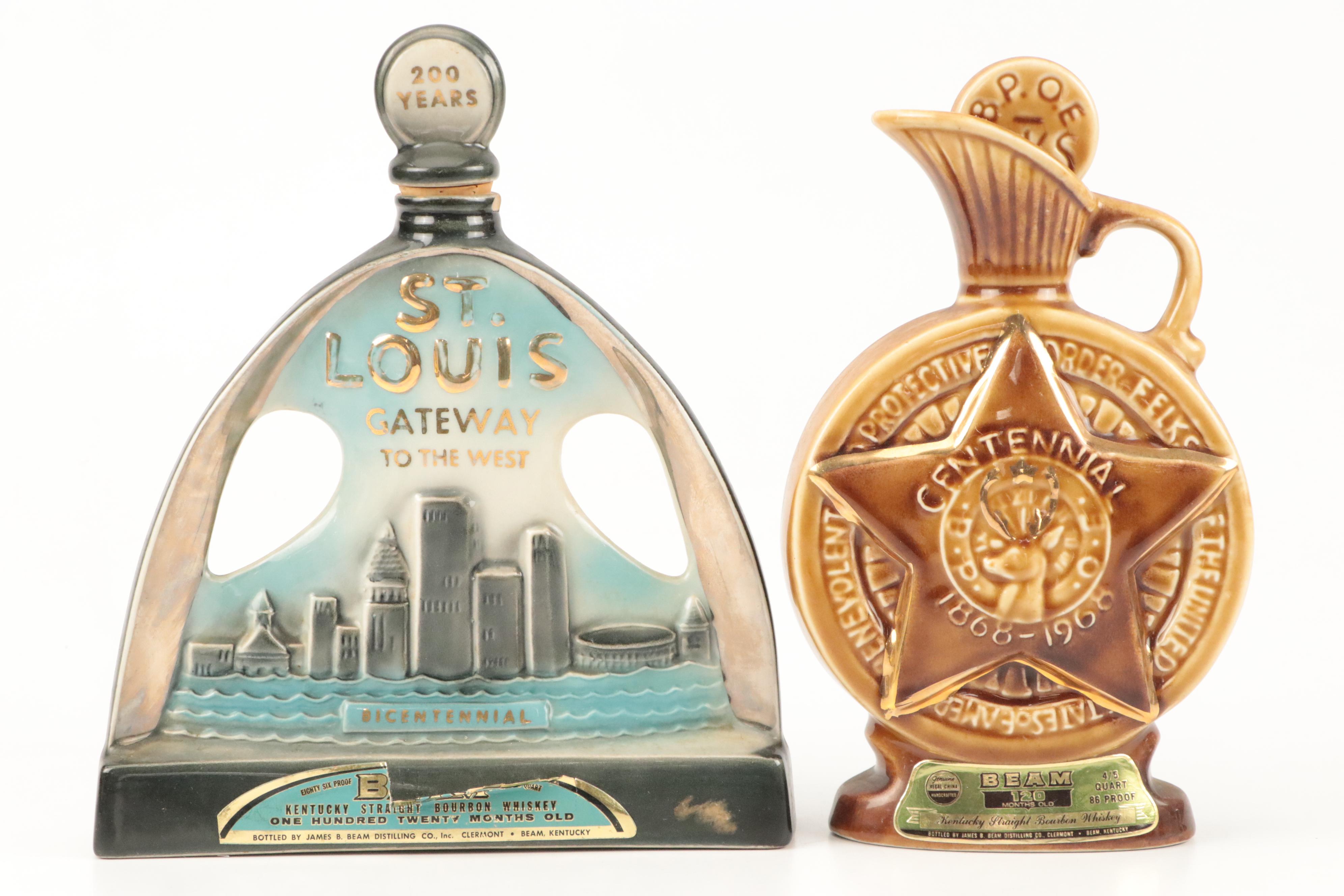 Jim Beam Novelty and Souvenir Ceramic Whiskey Decanters, Mid to Late 20th C