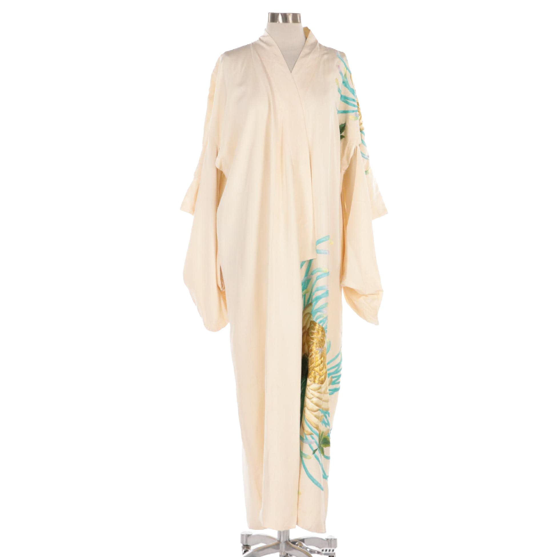 Japanese Spider Chrysanthemum Embroidered Kimono Robe