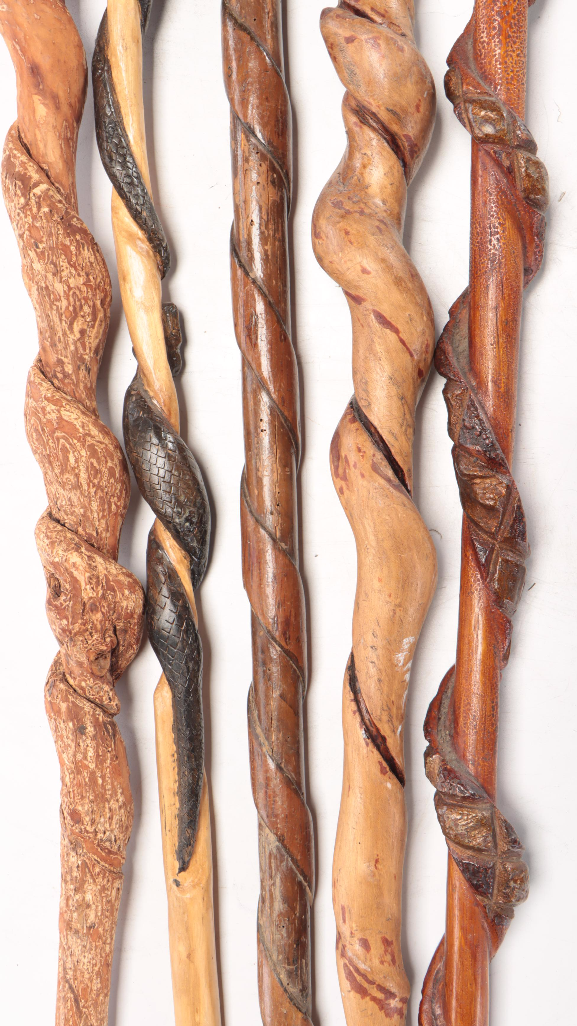 Twisted Vine and Carved Wood Walking Sticks