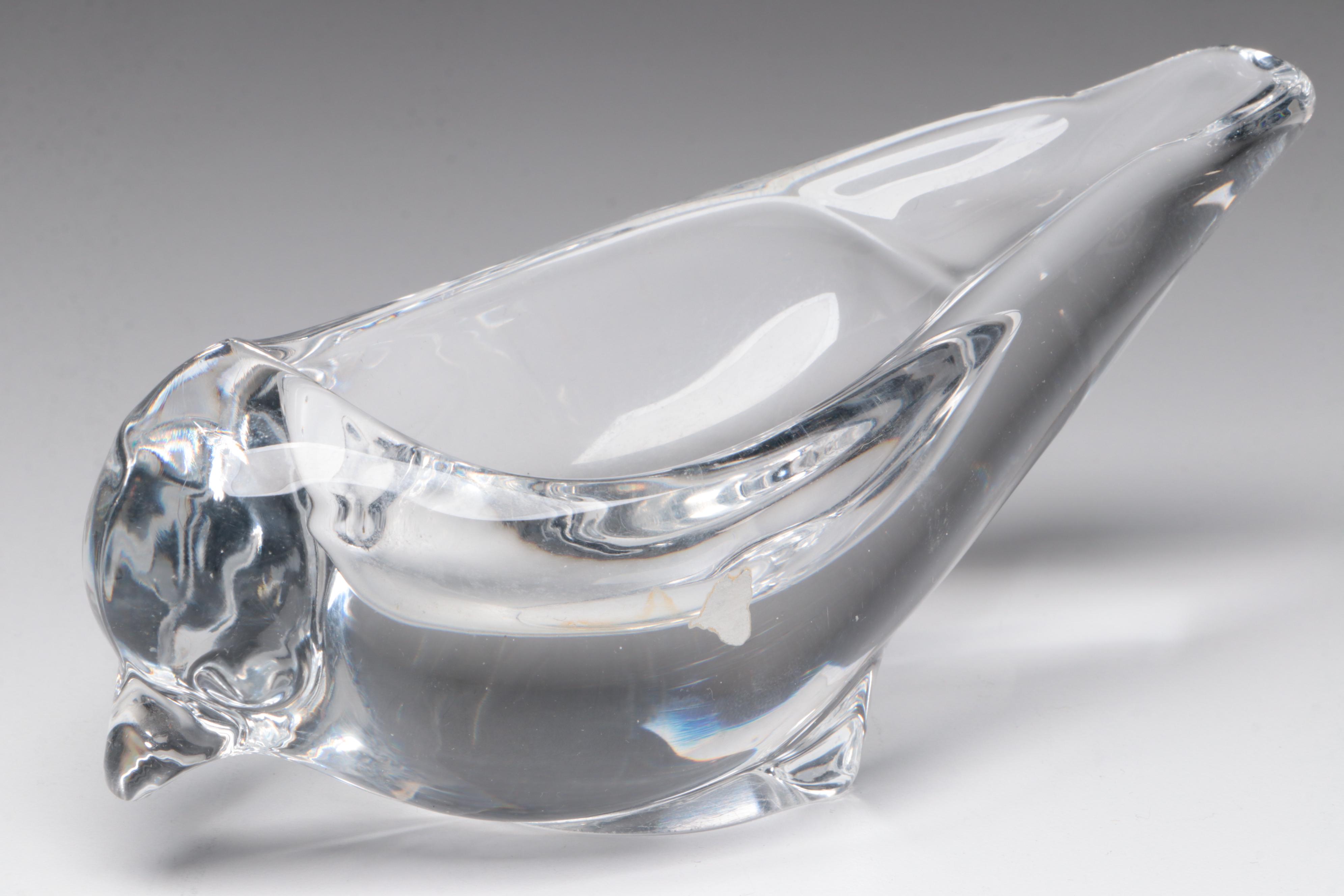 Vannes Crystal Bird Figurines with Victorian Emerald Glass Double Perfume Bottle