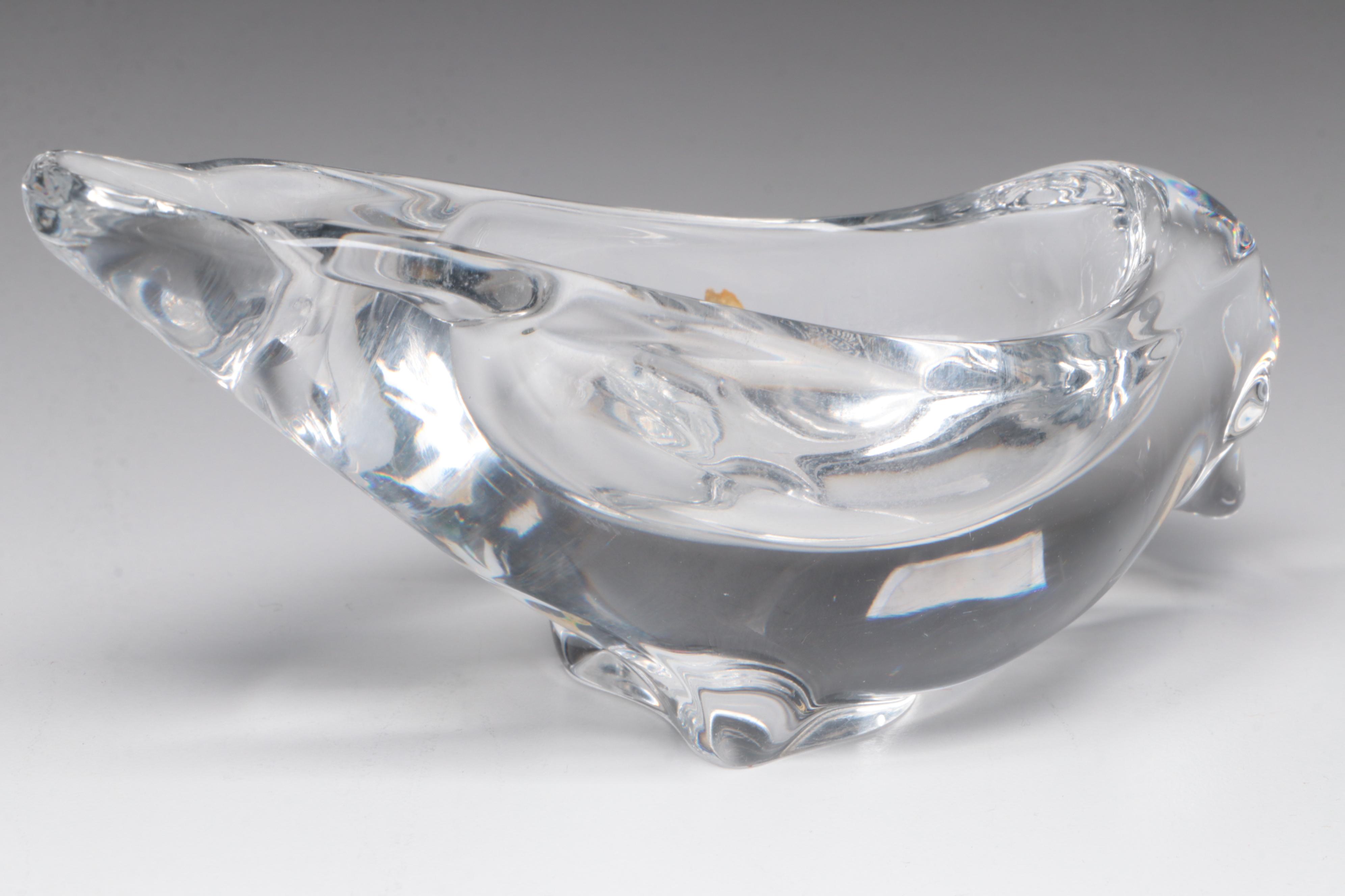 Vannes Crystal Bird Figurines with Victorian Emerald Glass Double Perfume Bottle