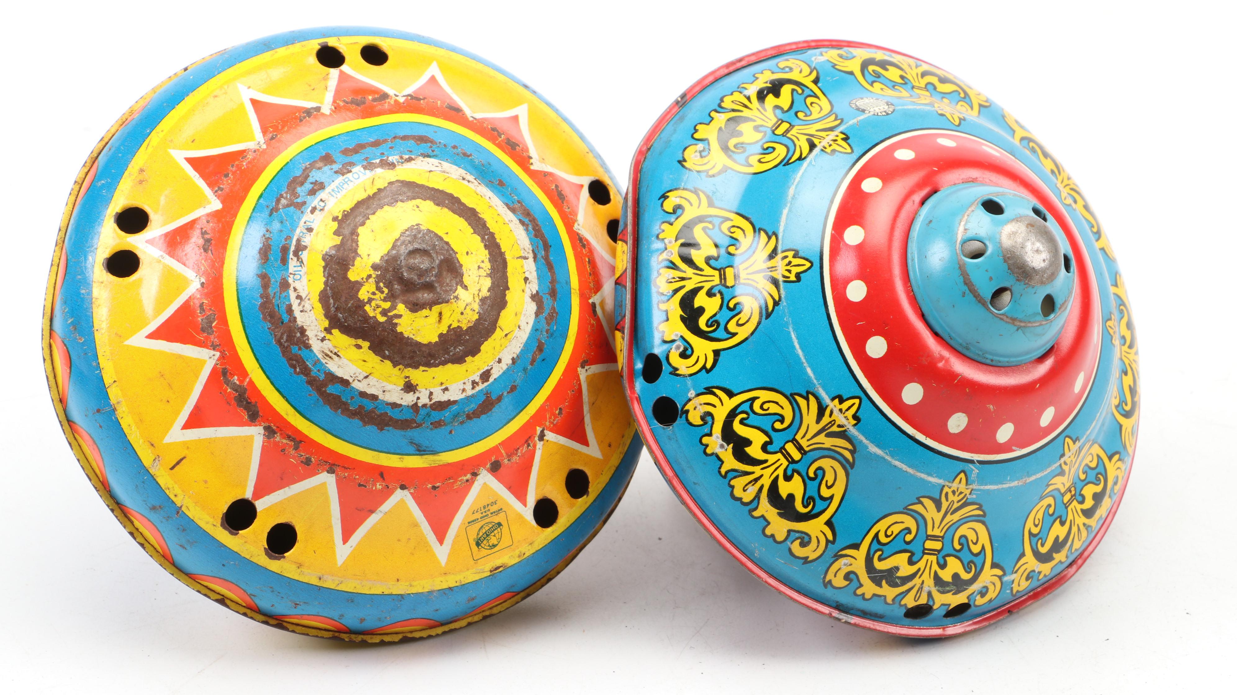 Tin Litho Push Powered Spinning Tops