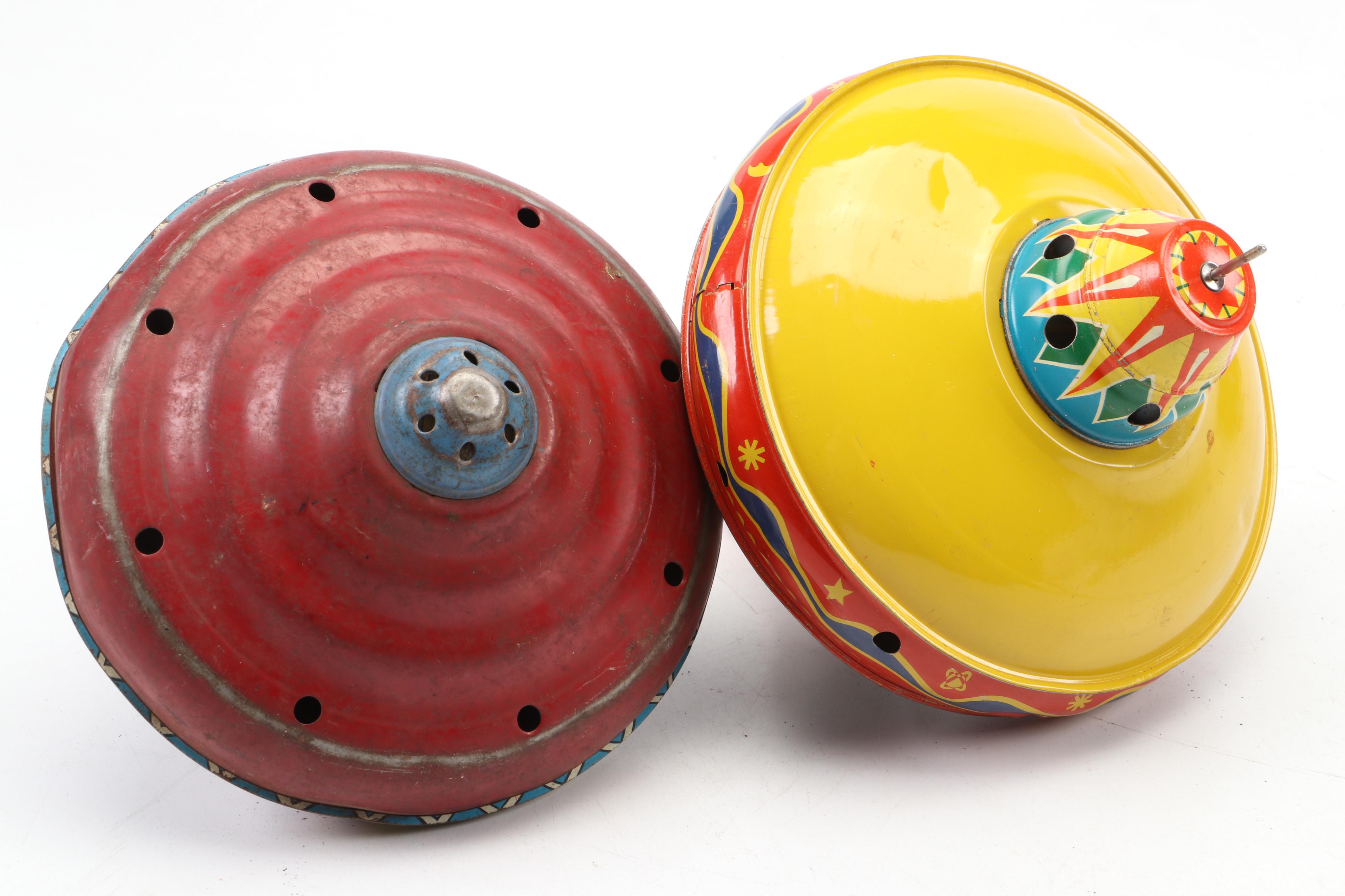 Tin Litho Push Powered Spinning Tops