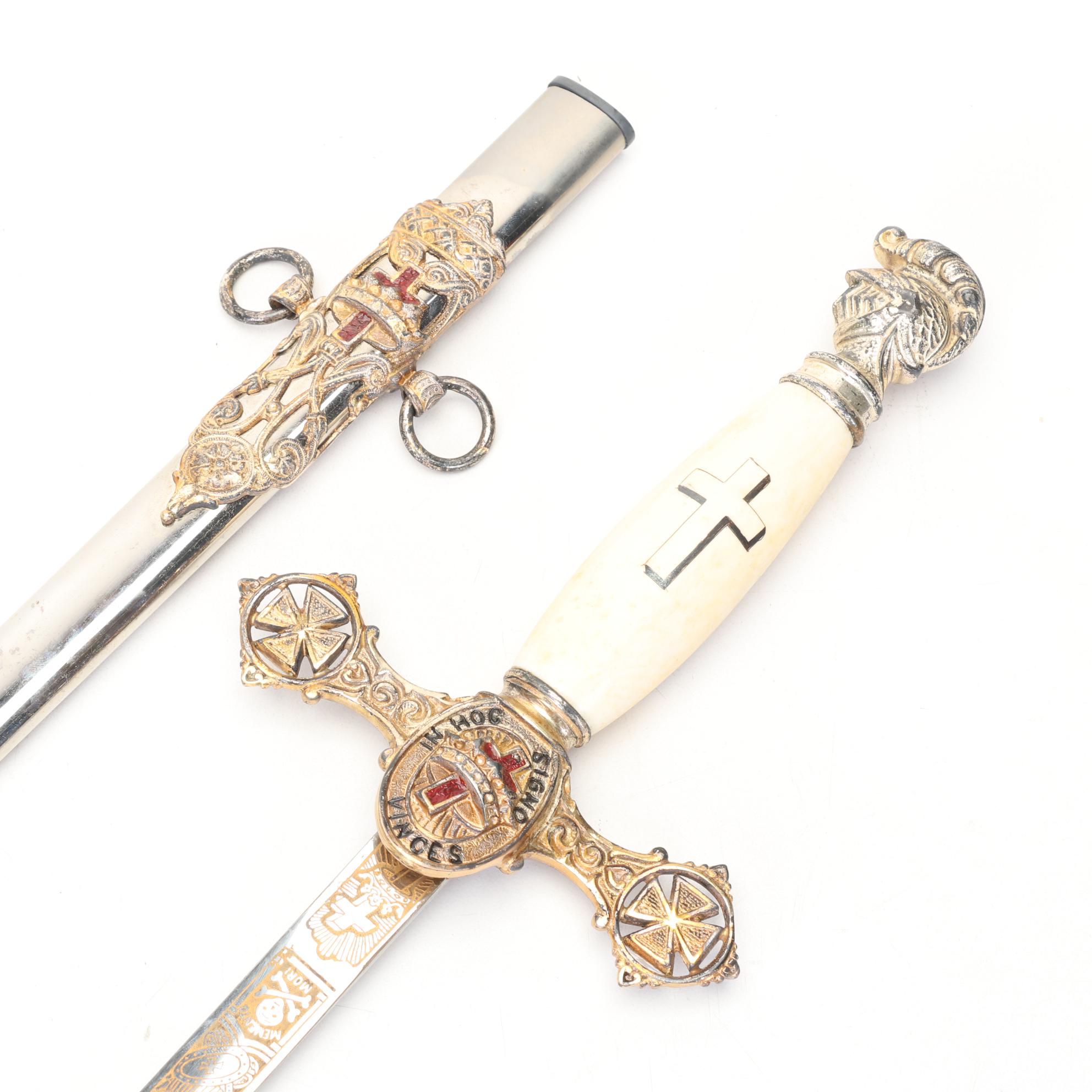 Masonic Knights Templar Ceremonial Sword With Leather Scabbard