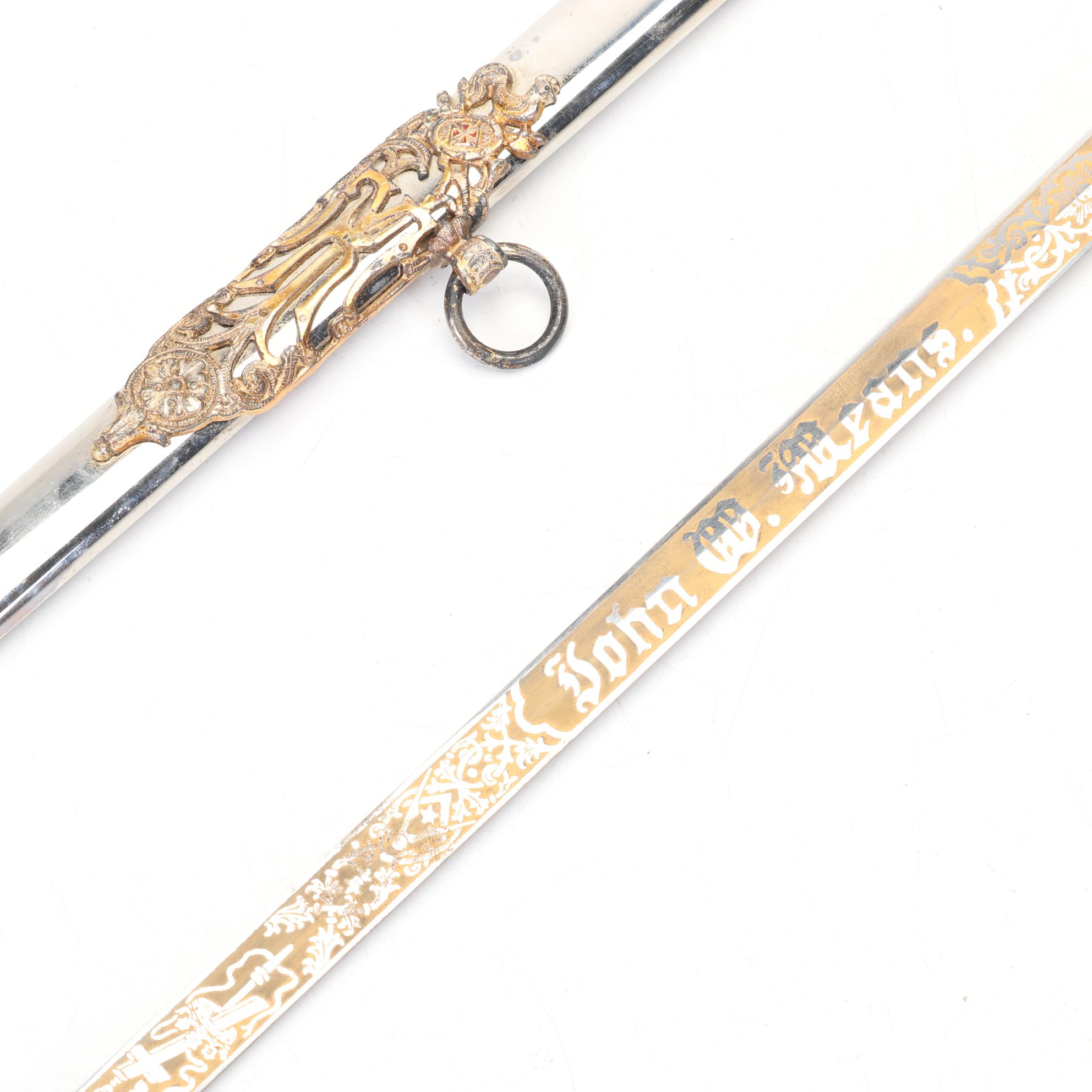 Masonic Knights Templar Ceremonial Sword With Leather Scabbard