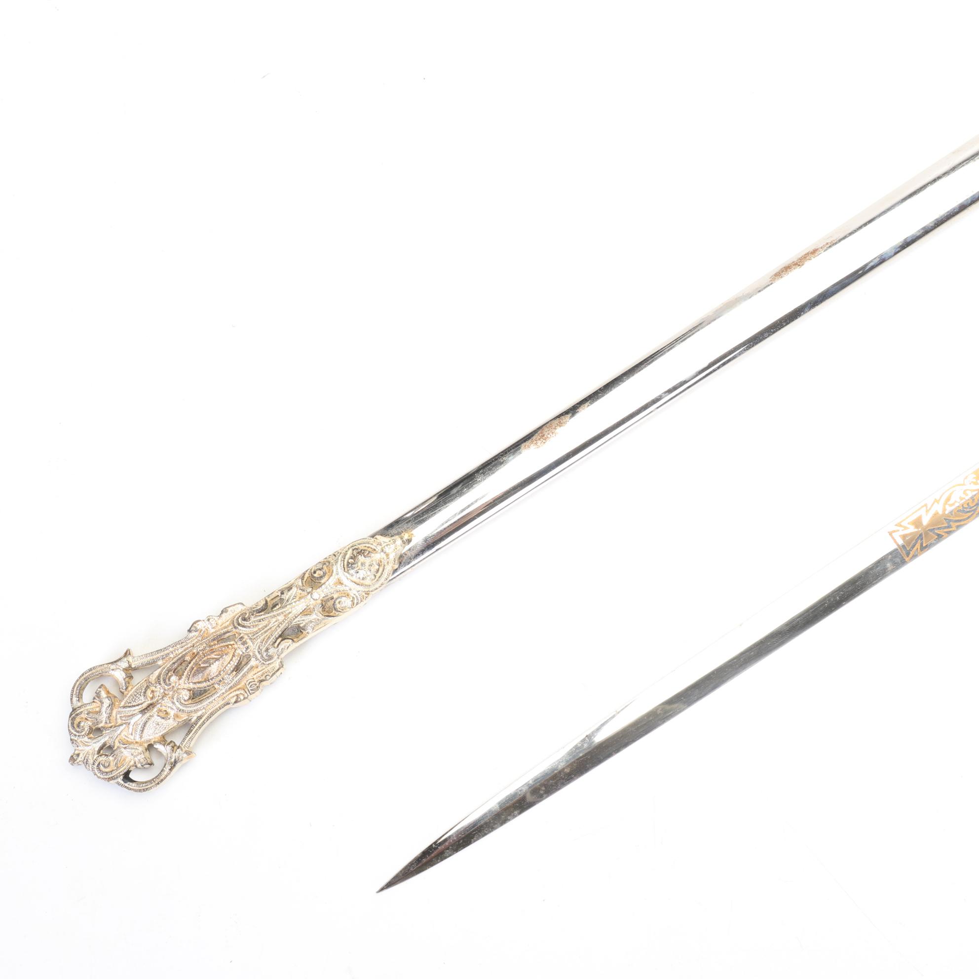 Masonic Knights Templar Ceremonial Sword With Leather Scabbard