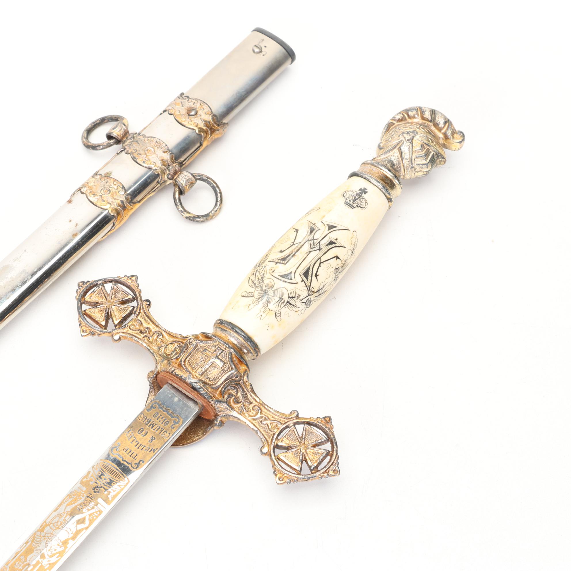 Masonic Knights Templar Ceremonial Sword With Leather Scabbard