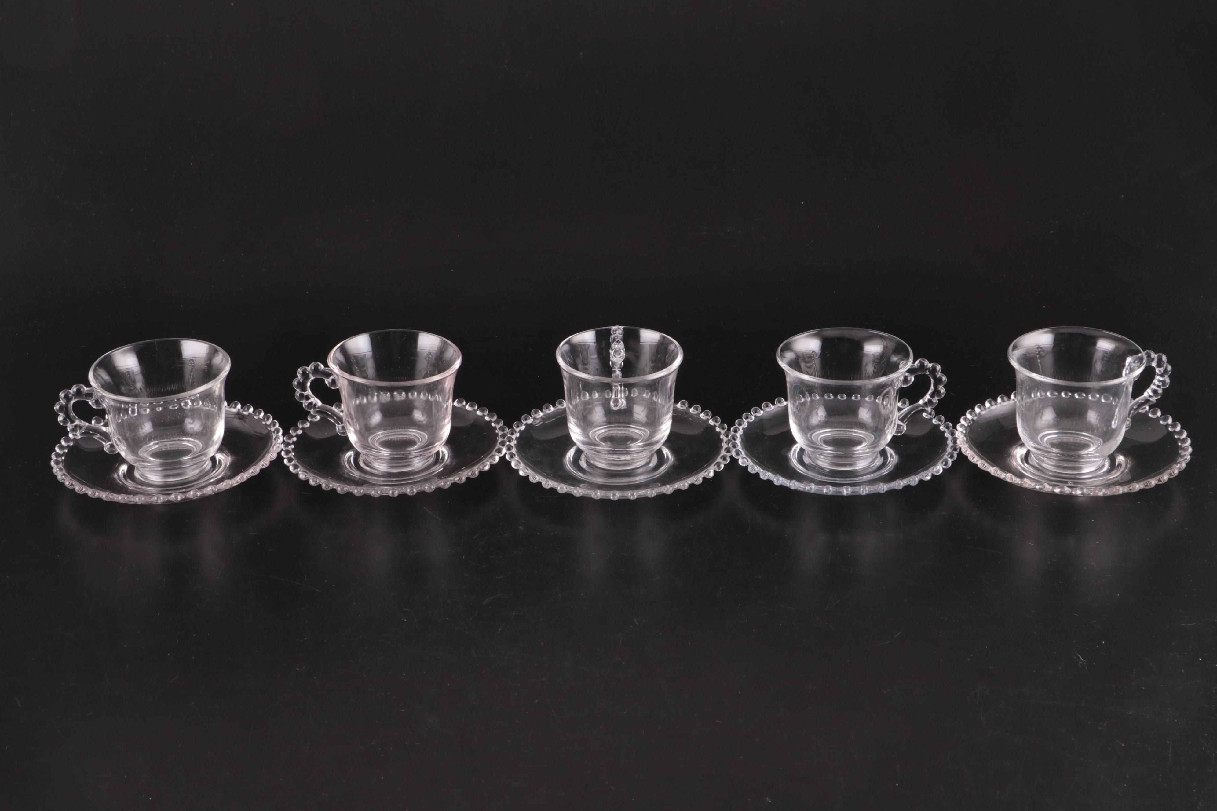 Imperial "Candlewick"  Glass Teacups and Saucers, 1936-1984