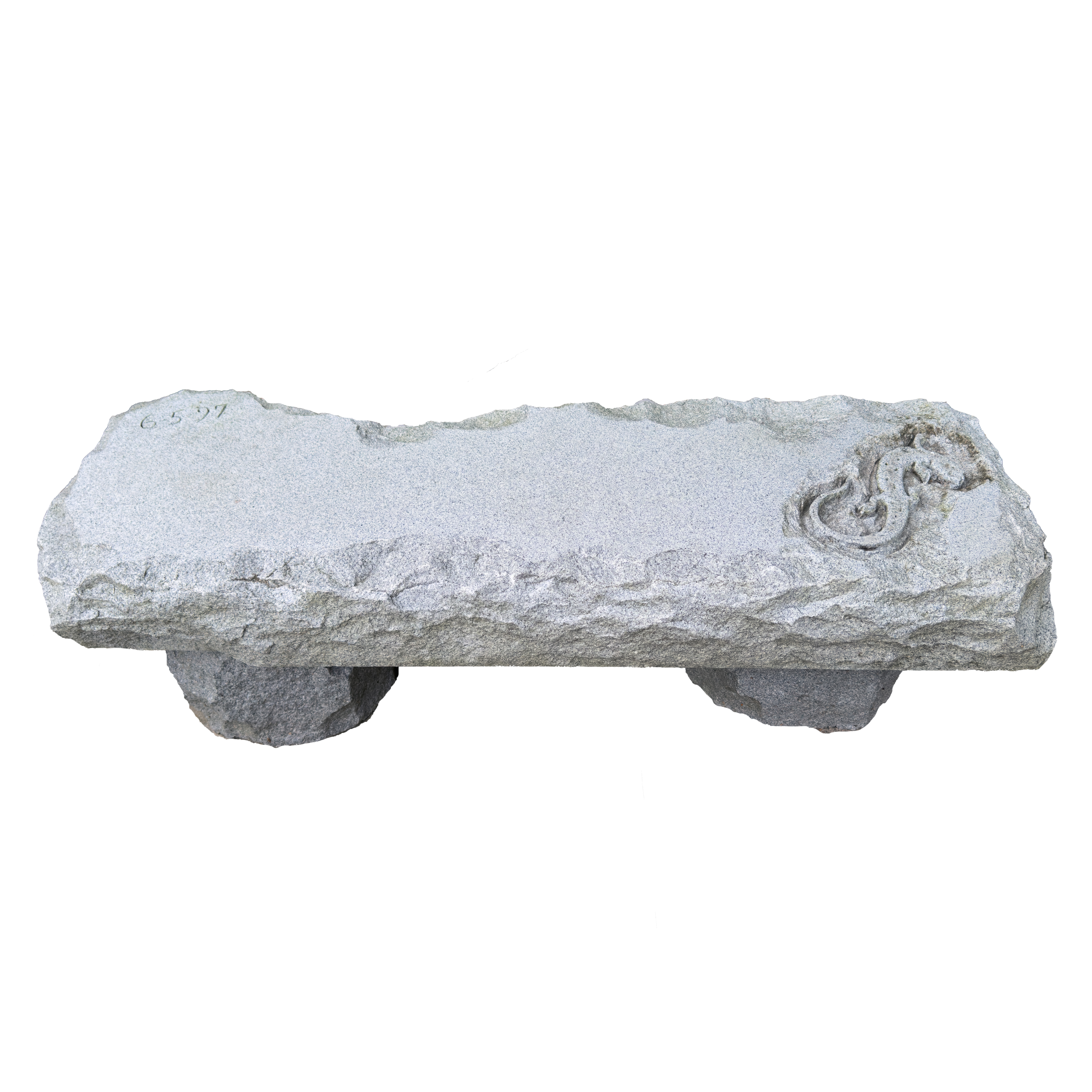 Carved Granite Garden Bench with Engraved Lizard