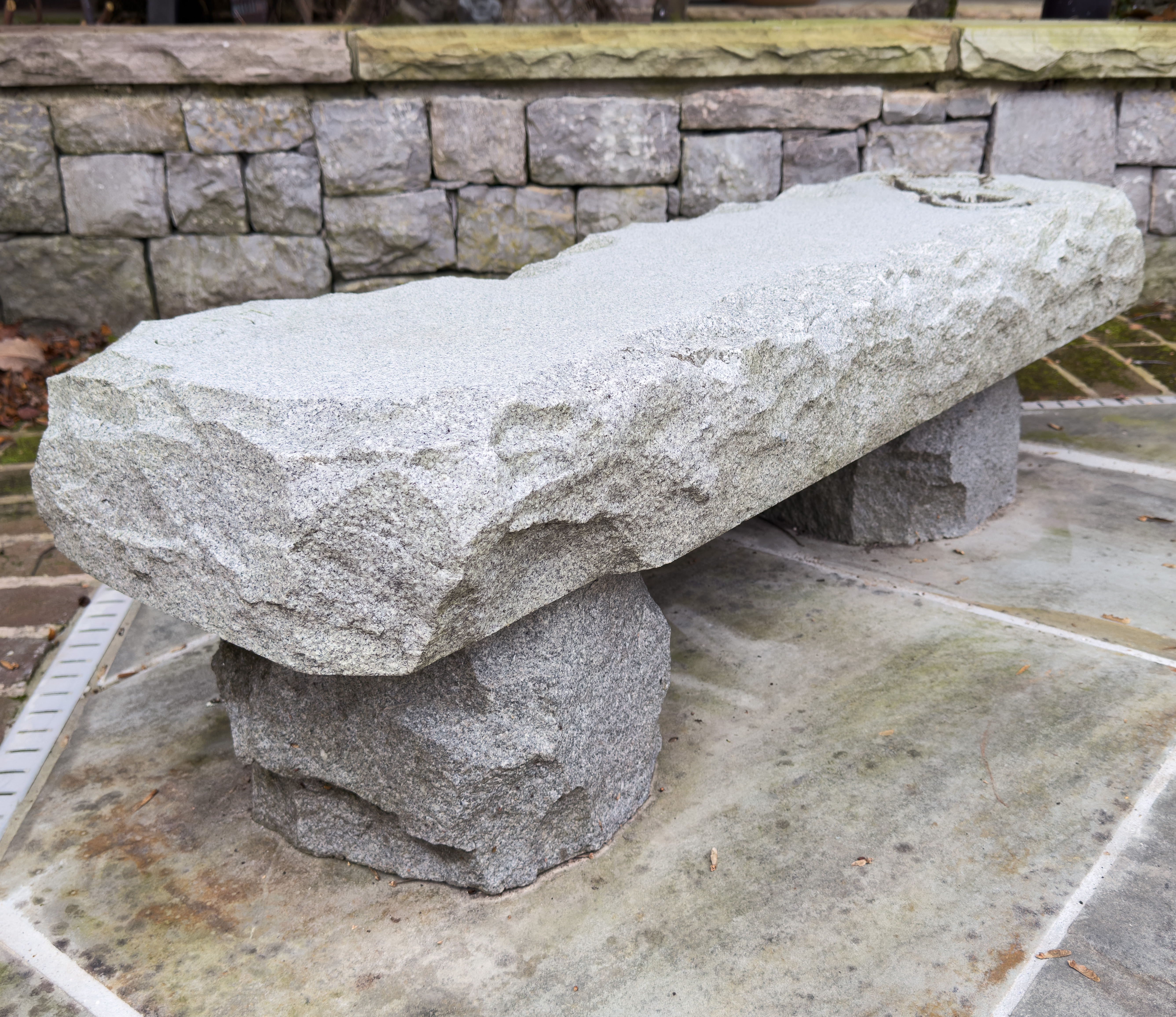 Carved Granite Garden Bench with Engraved Lizard