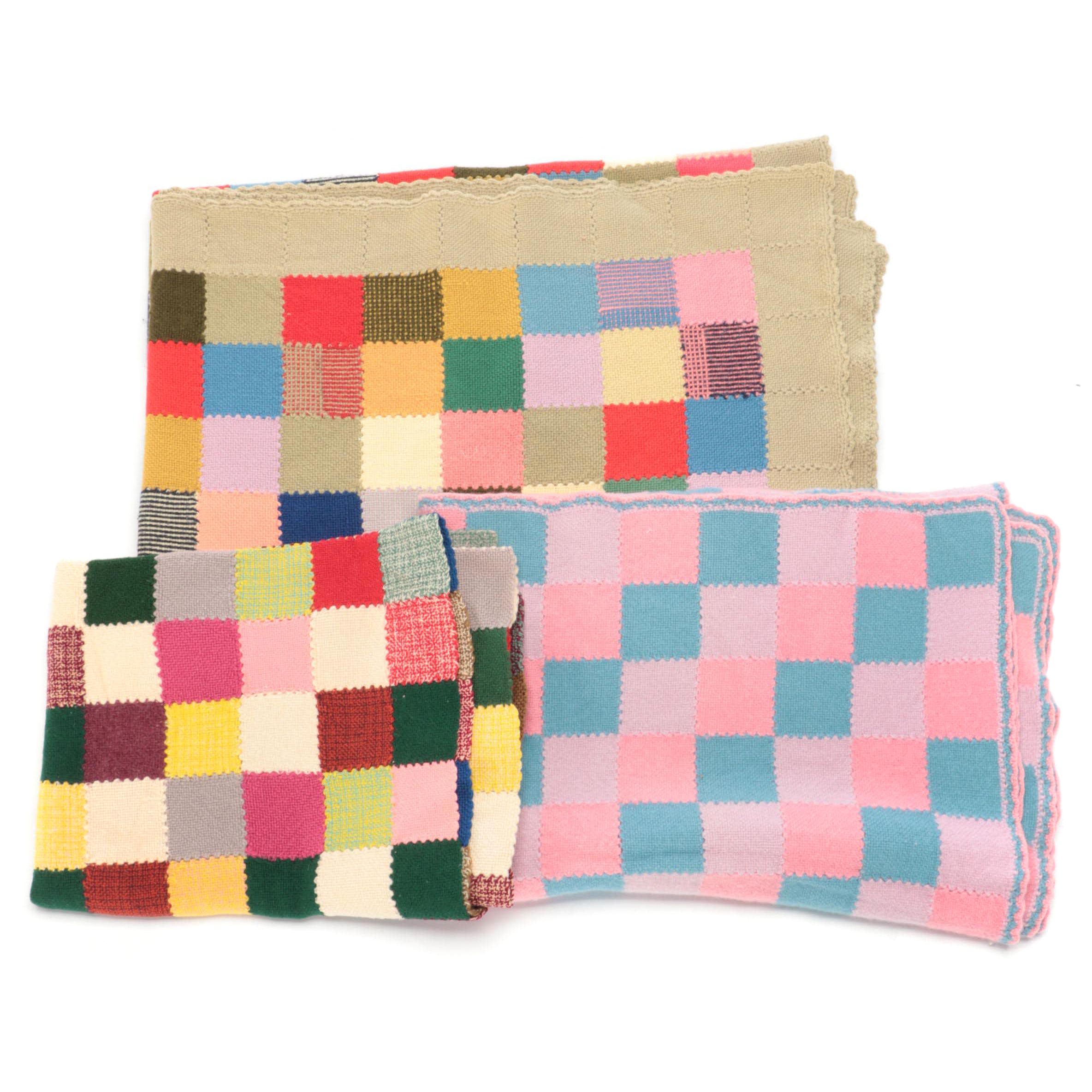 Handwoven and Knitted Checkerboard and Patchwork Throw Blankets