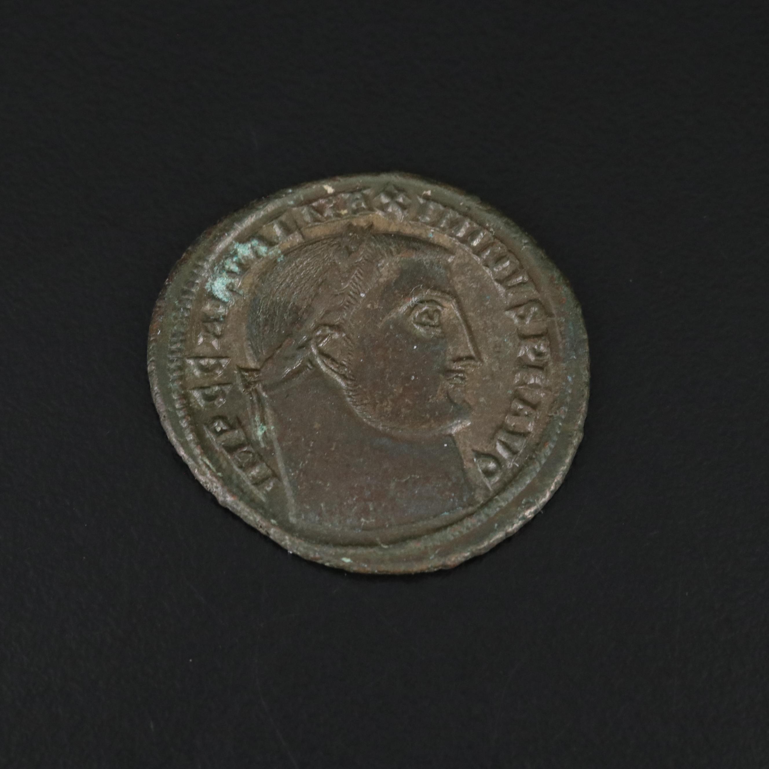 Ancient Roman Imperial Follis Coin of Maximinus II, ca. 313 A.D.