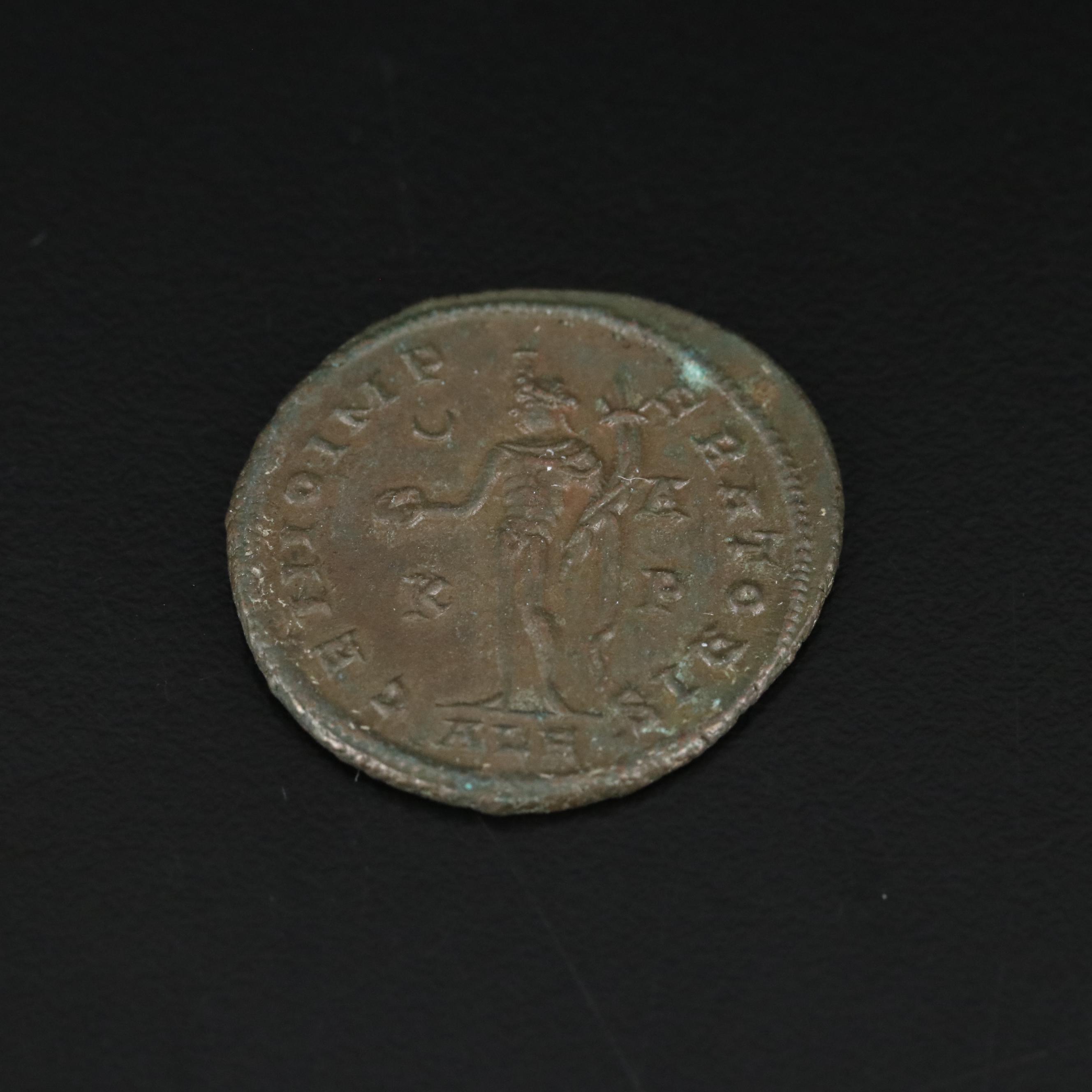 Ancient Roman Imperial Follis Coin of Maximinus II, ca. 313 A.D.