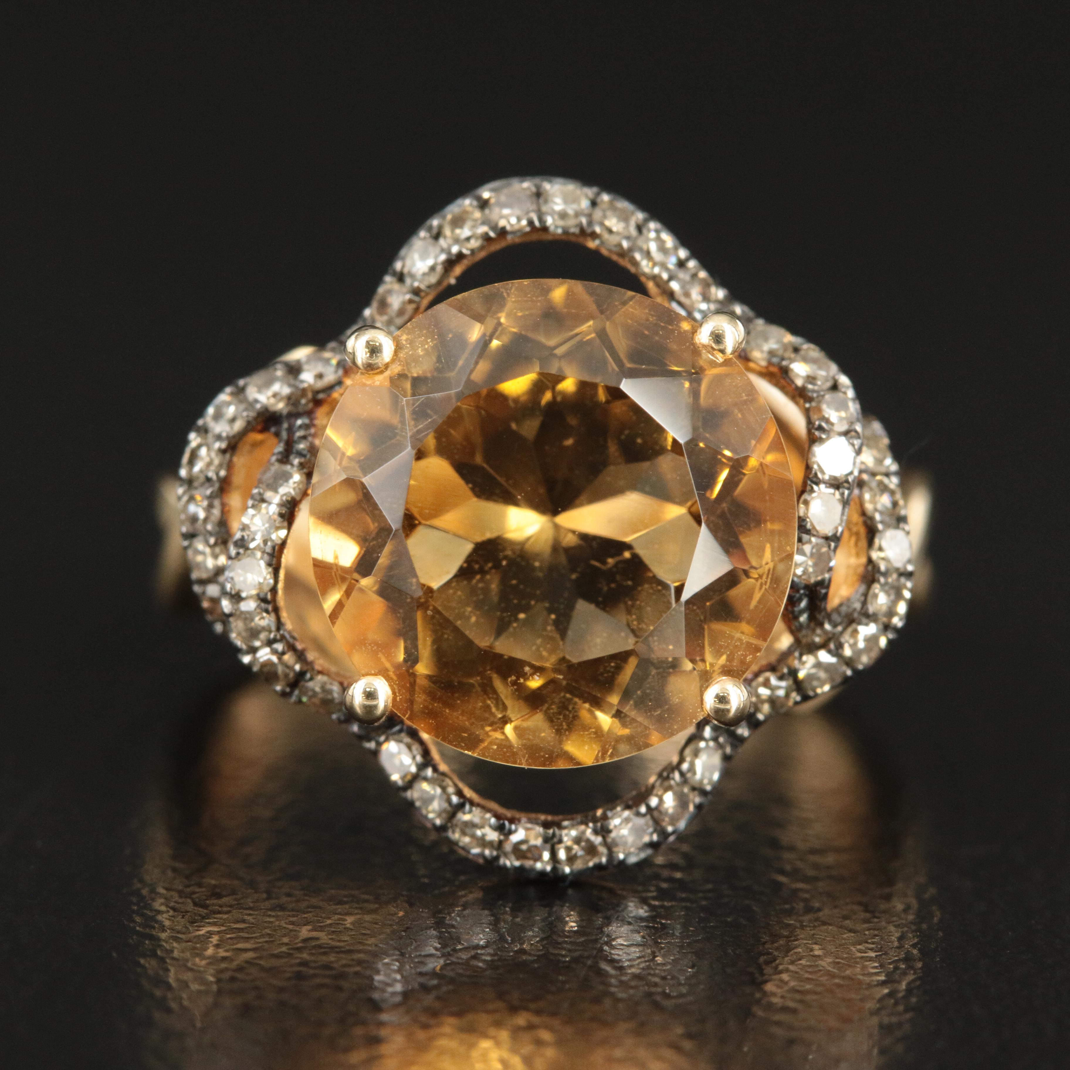 14K Citrine and (Origin Undetermined) Diamond Ring