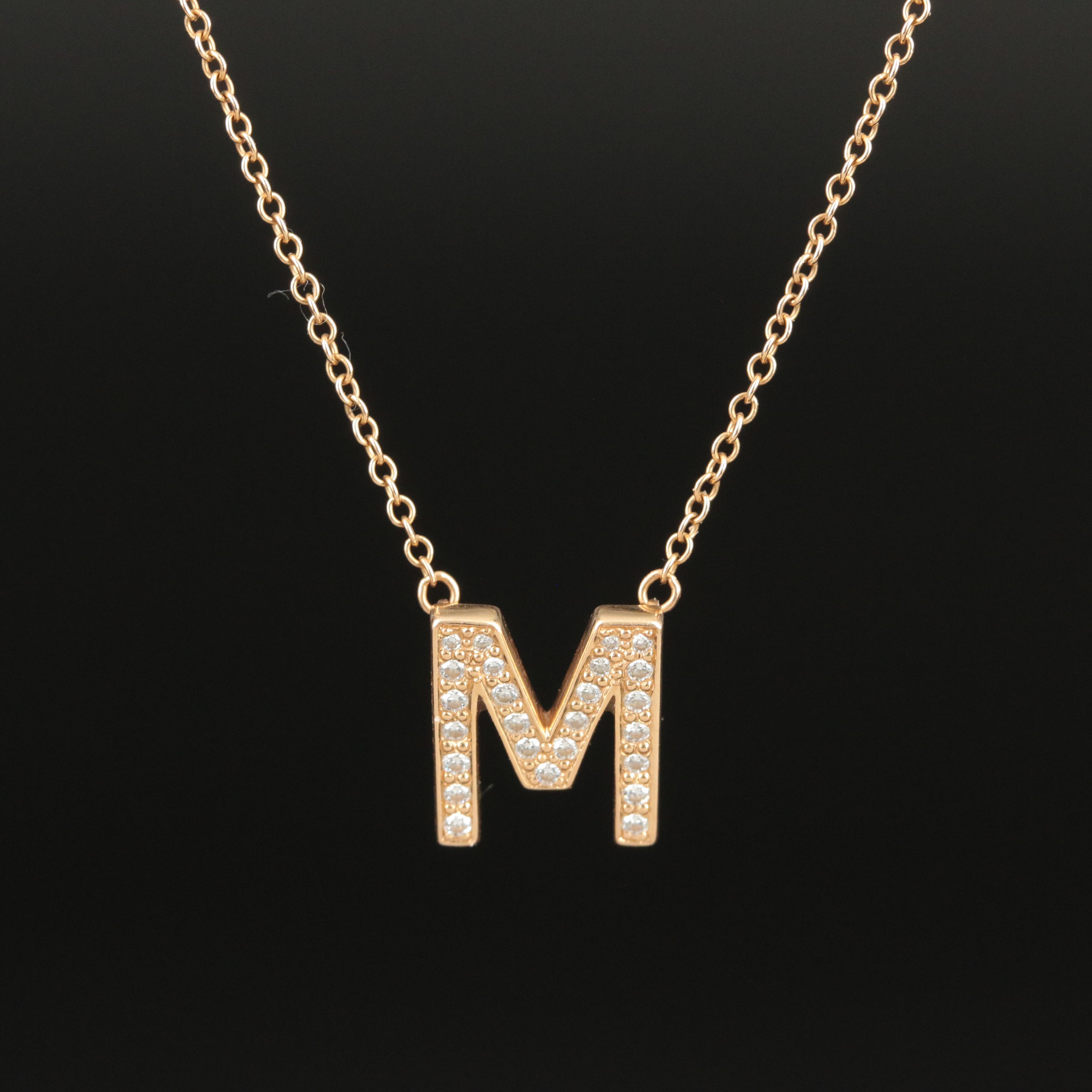 Tiffany & Co. Letters 18K Diamond "M" Initial Necklace