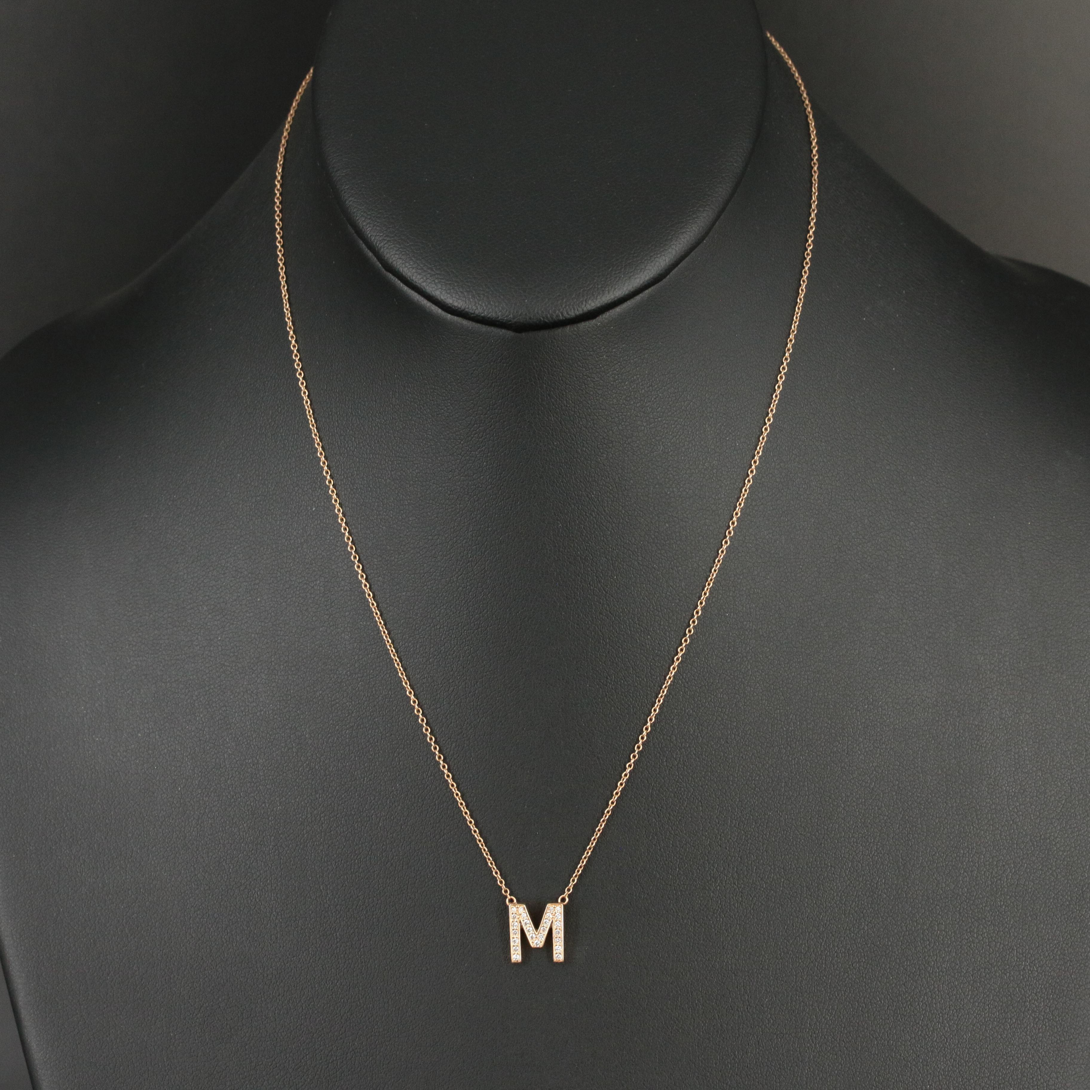 Tiffany & Co. Letters 18K Diamond "M" Initial Necklace