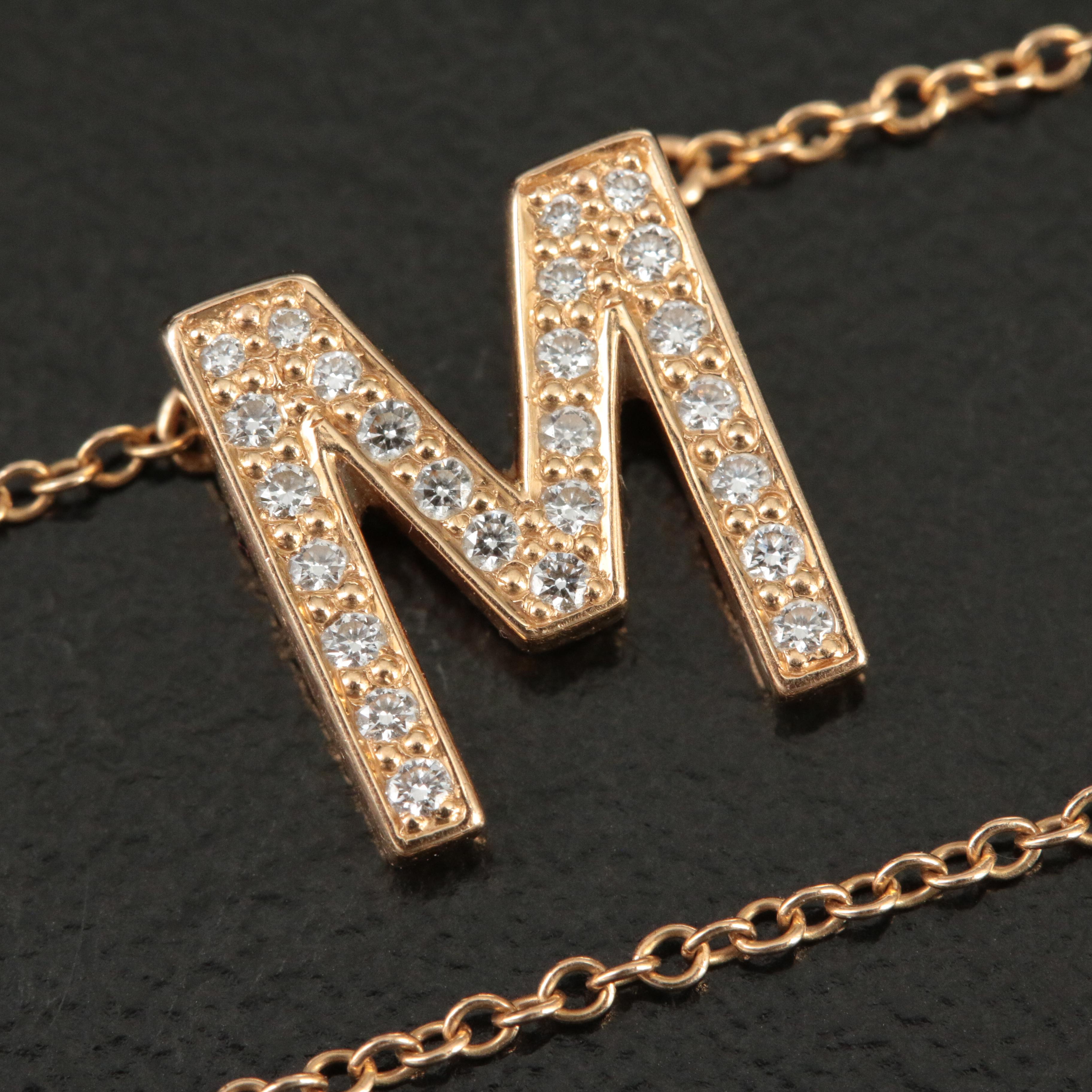 Tiffany & Co. Letters 18K Diamond "M" Initial Necklace