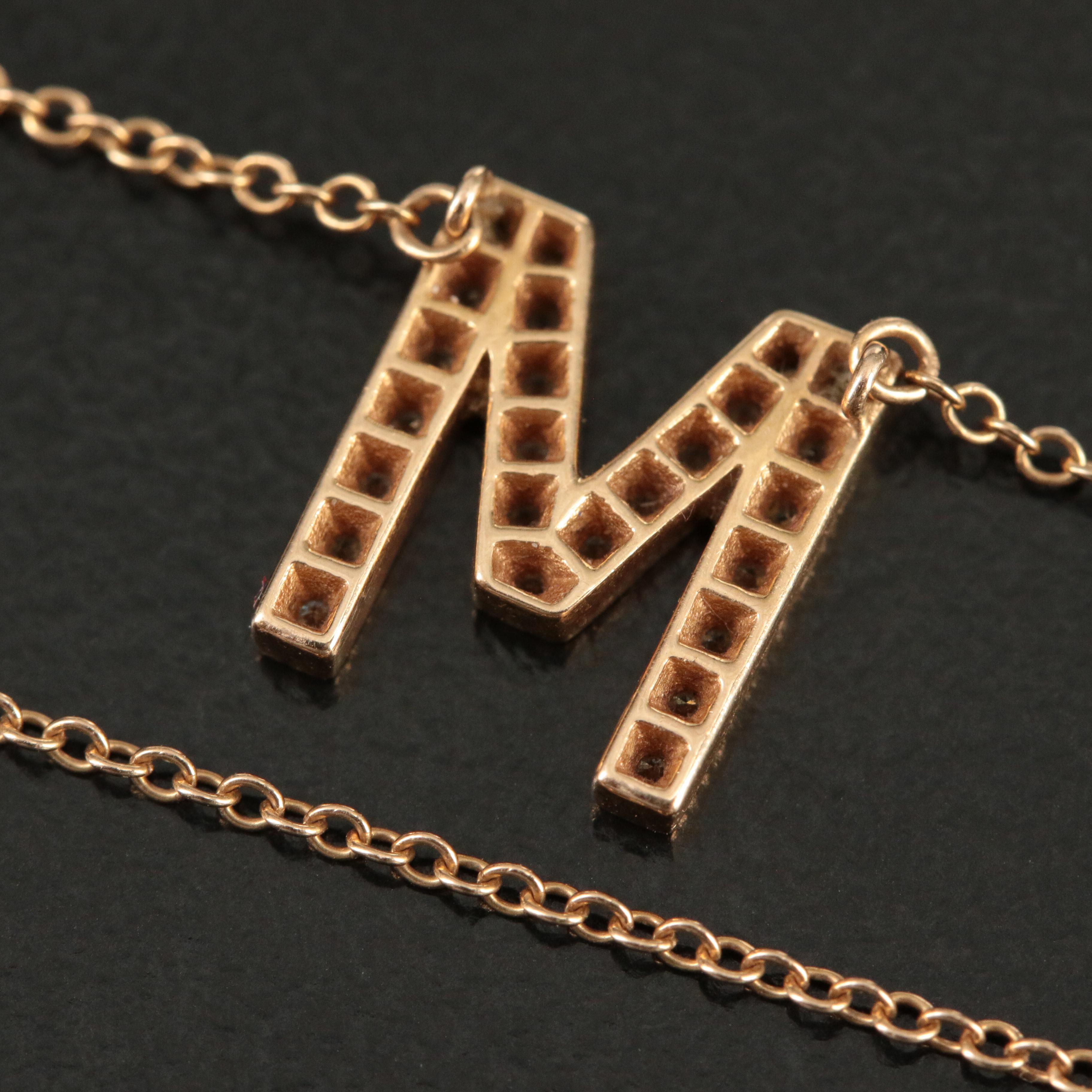 Tiffany & Co. Letters 18K Diamond "M" Initial Necklace