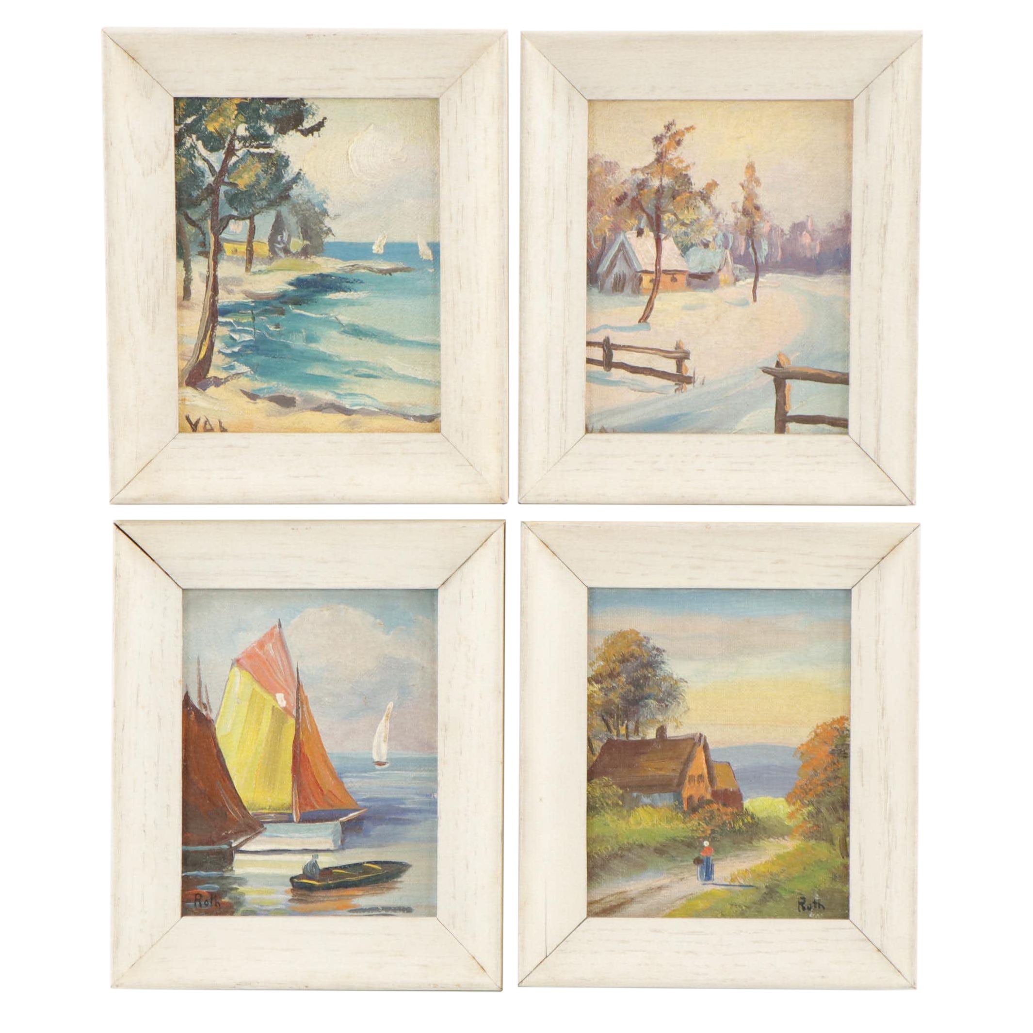 Carl Roth and R. Valentine Landscape Oil Paintings