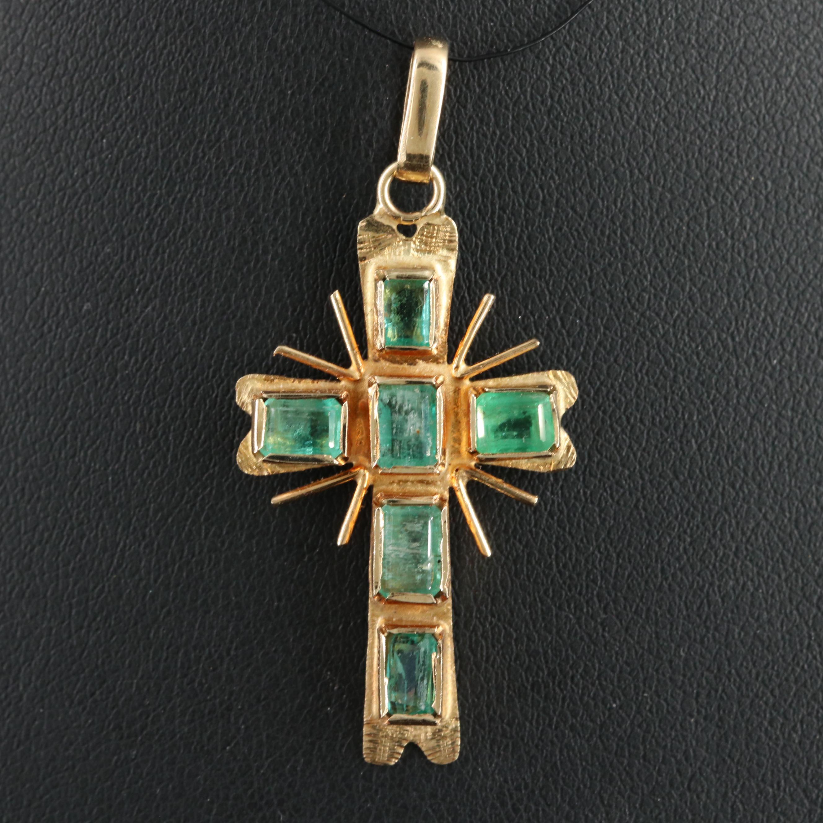14K Emerald Cross Pendant