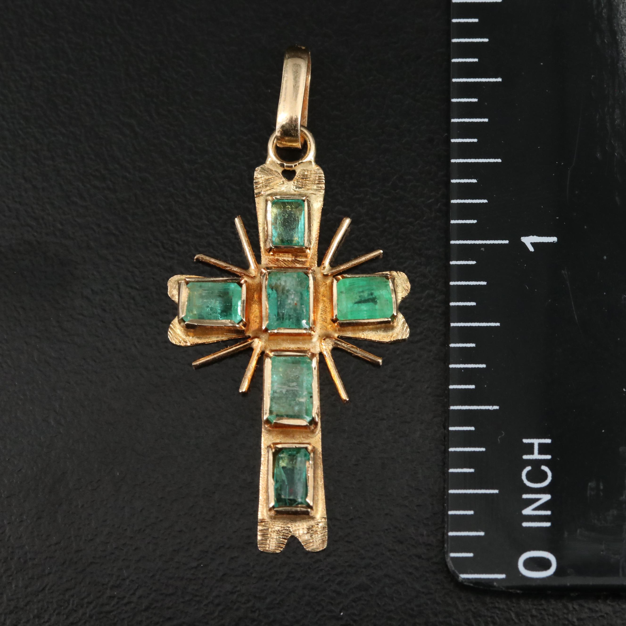 14K Emerald Cross Pendant