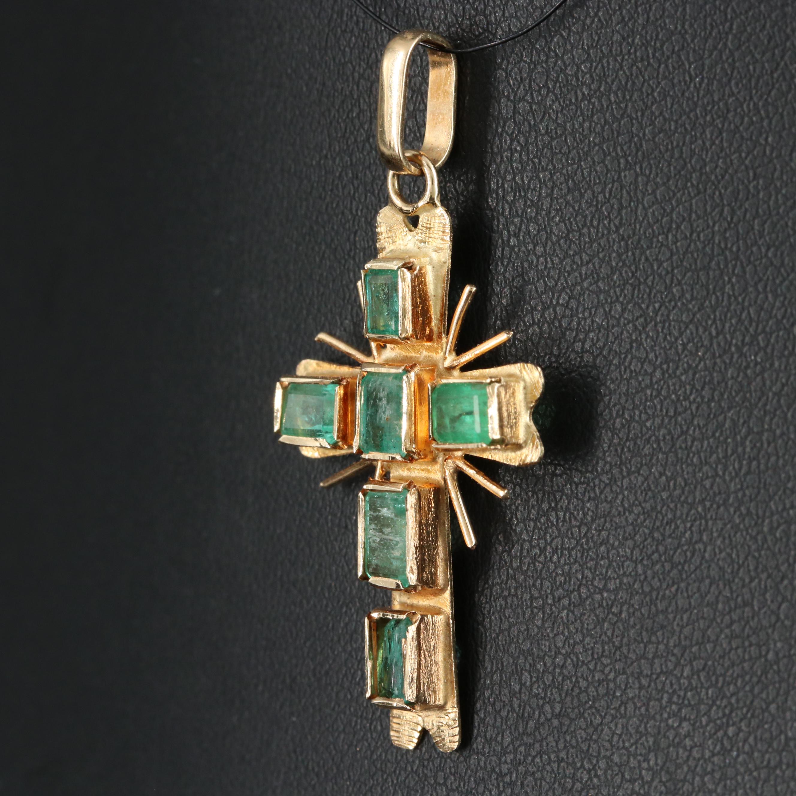 14K Emerald Cross Pendant